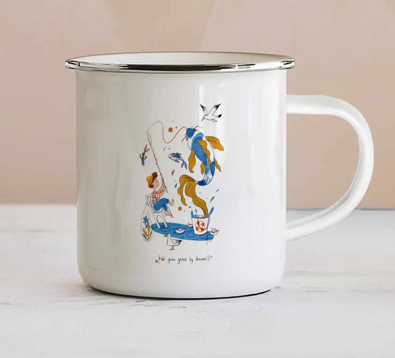 C'est en rêvant que l'on devient grand mug en émail de Moira Scicluna Zahra