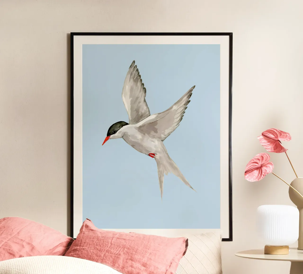 Acquerello di sterna artica poster con telaio in legno da BwiseLizzy
