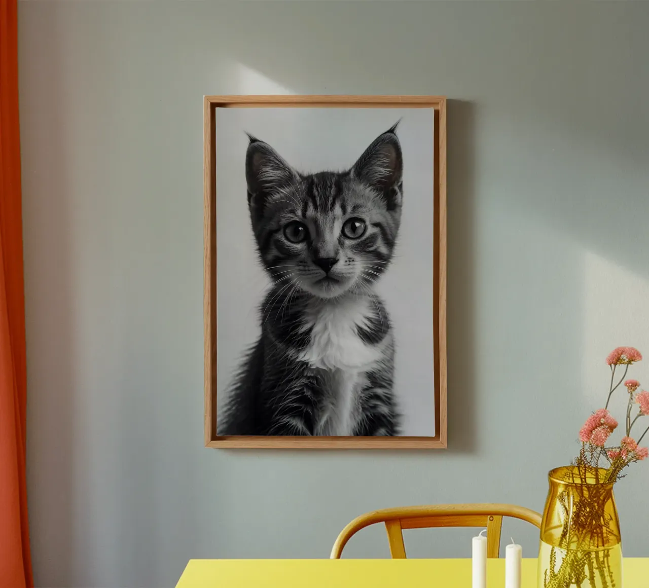 Eleganz in Schwarz-Weiß: Kätzchenporträt | Werk 05 Leinwand mit Schattenfugenrahmen von Paws & Portraits