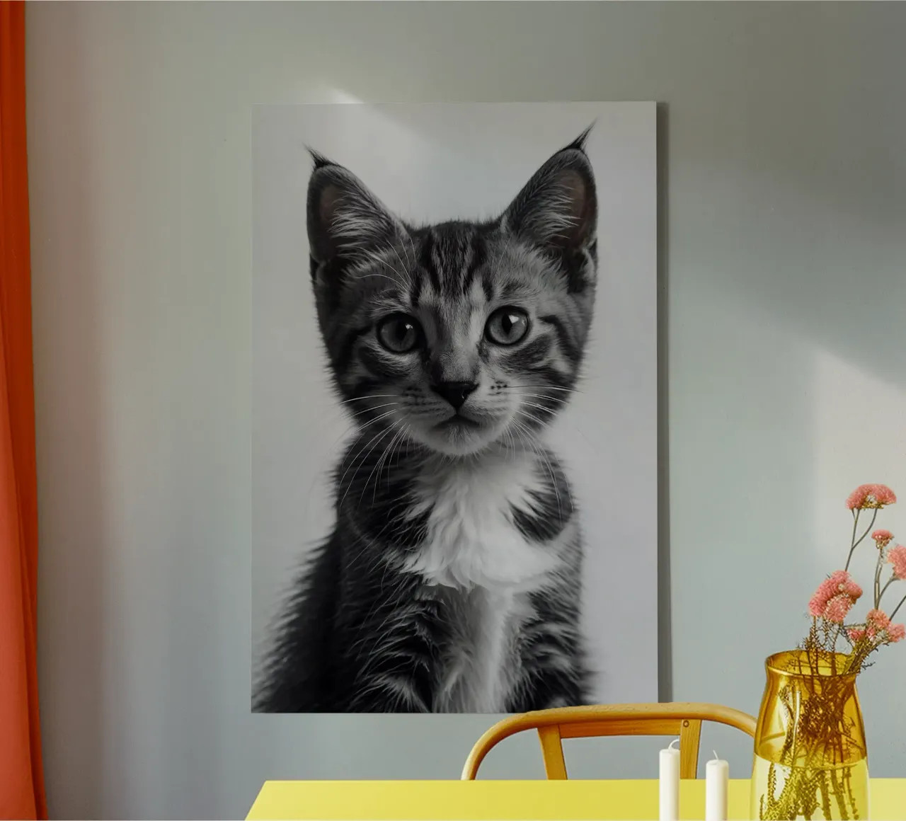 Eleganz in Schwarz-Weiß: Kätzchenporträt | Werk 05 Leinwand mit Schattenfugenrahmen von Paws & Portraits