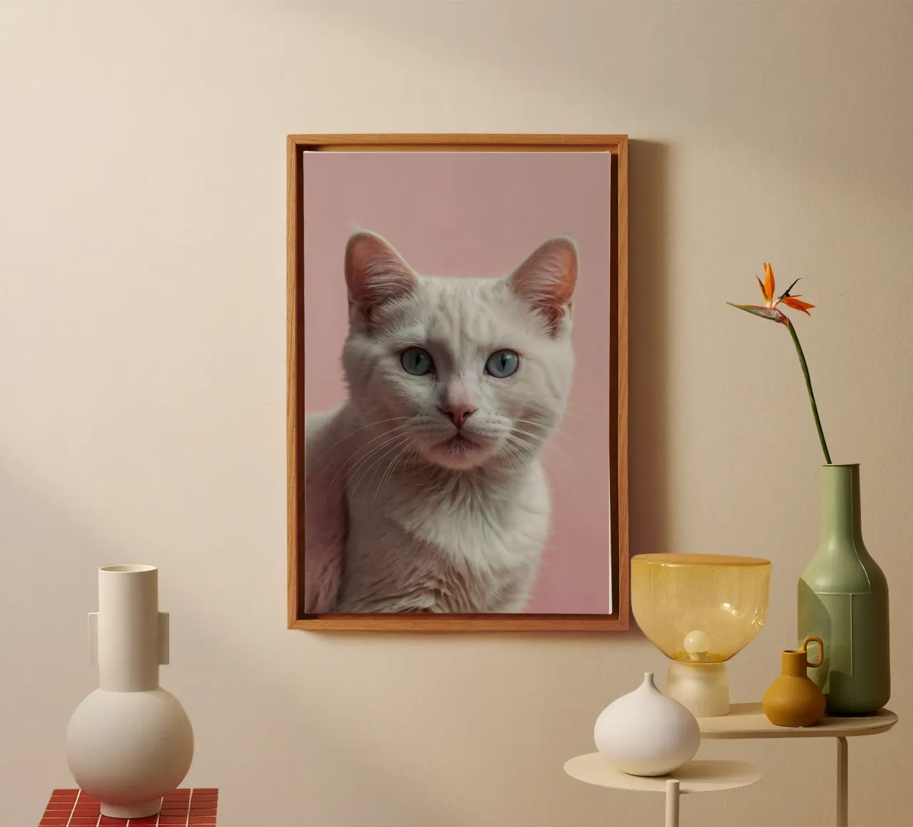 The gentle elegance of the white cat | Werk 06 canvas with Floater frame by Paws & Portraits