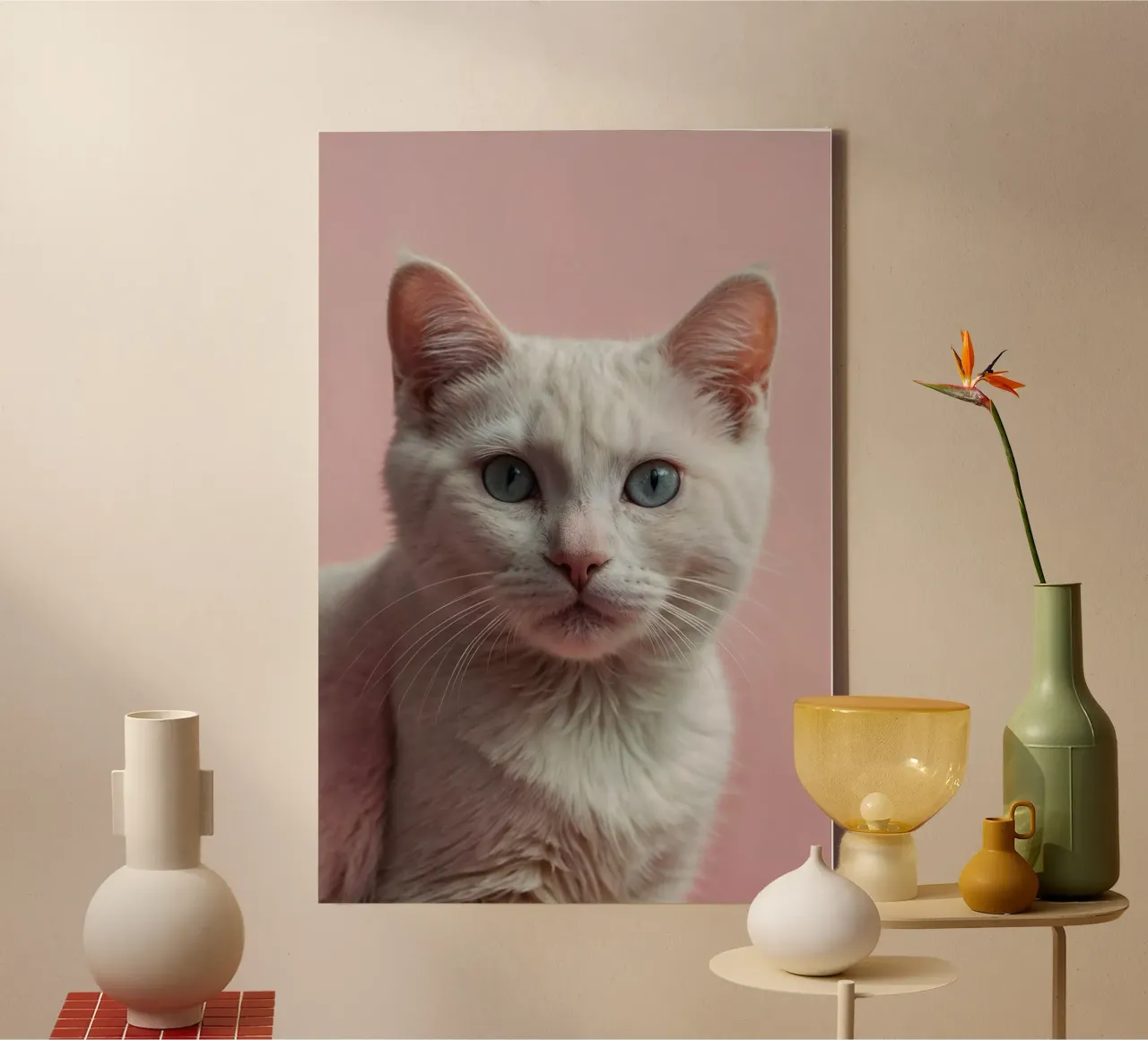 The gentle elegance of the white cat | Werk 06 canvas with Floater frame by Paws & Portraits