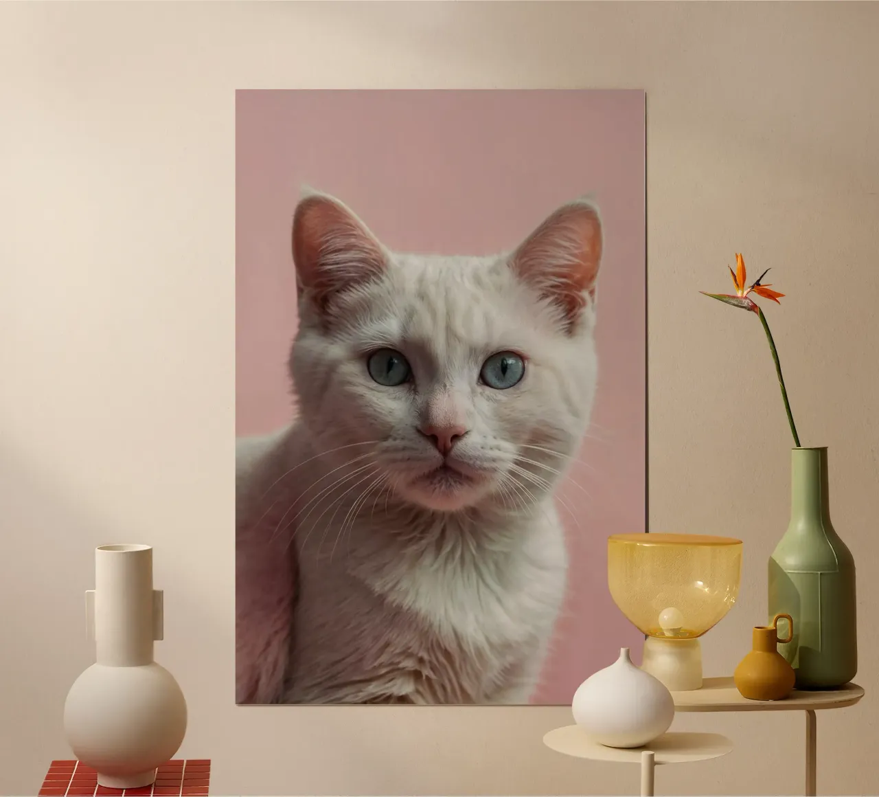 La douce élégance du chat blanc | Oeuvre 06 poster avec cadre en aluminium de Paws & Portraits