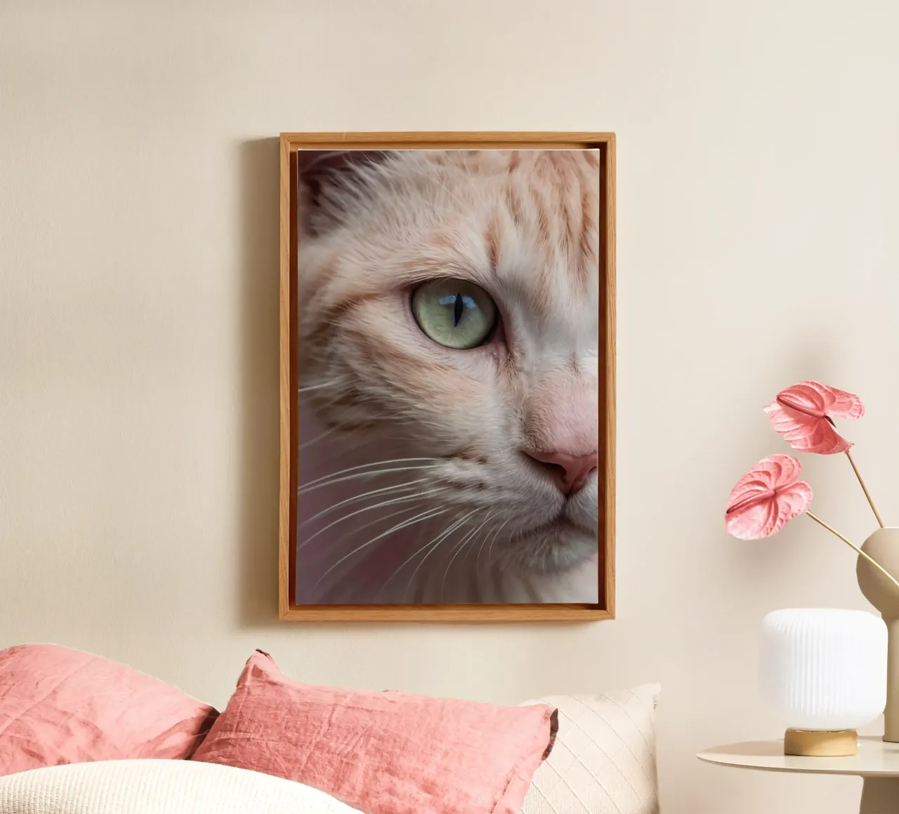 In the gaze of the tiger: close-up of a cat's eye | Werk 12 canvas with Floater frame by Paws & Portraits