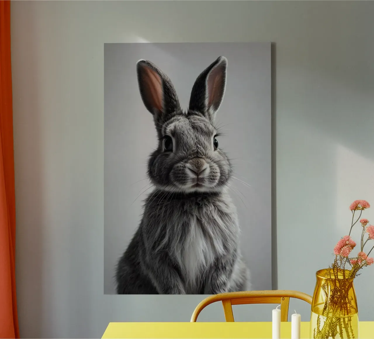 Eleganza orgogliosa: ritratto di coniglio in grigio | Werk 17 tela con Cornice a cassetta da Paws & Portraits