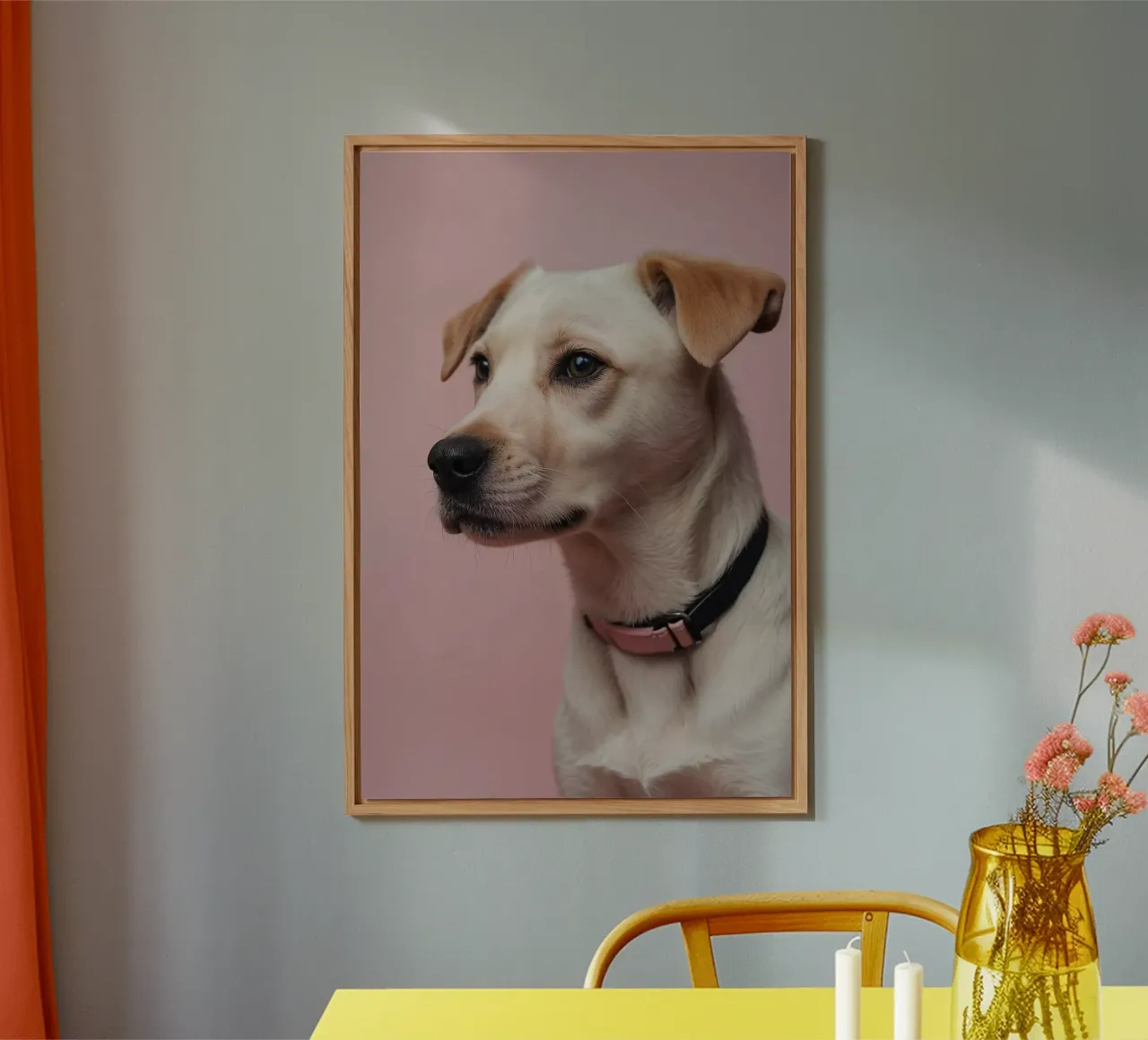 Calma elegante: ritratto di cane in rosa | Werk 23 alluminio dibond da Paws & Portraits
