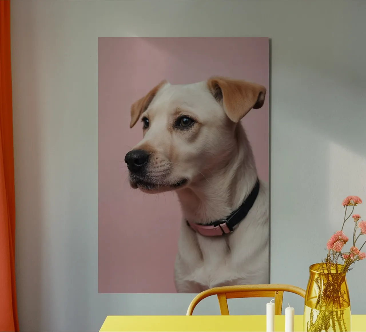 Calma elegante: ritratto di cane in rosa | Werk 23 alluminio dibond da Paws & Portraits