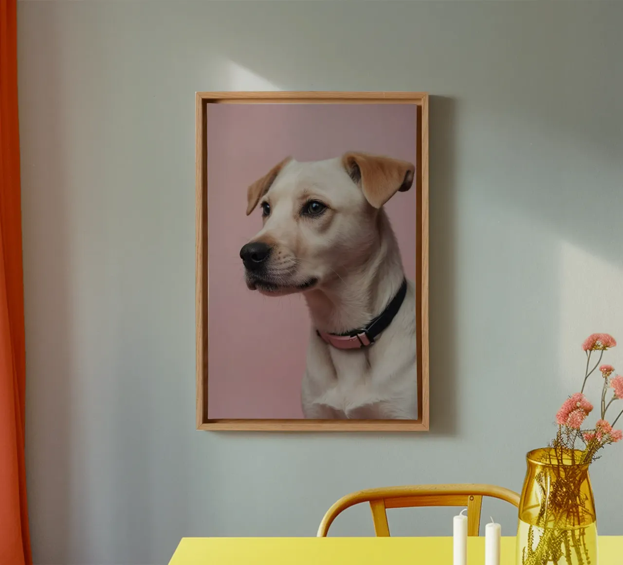 Calma elegante: retrato de perro en rosa | Werk 23 lienzo de Paws & Portraits