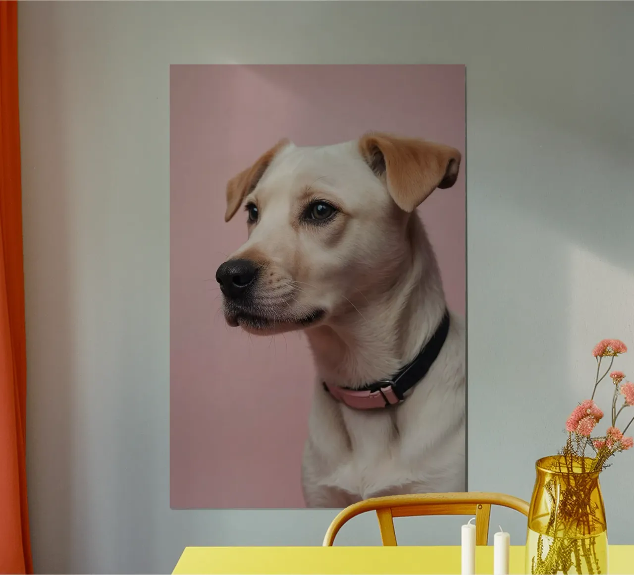 Elegante rust: hondenportret in roze | Werk 23 hahnemühle van Paws & Portraits