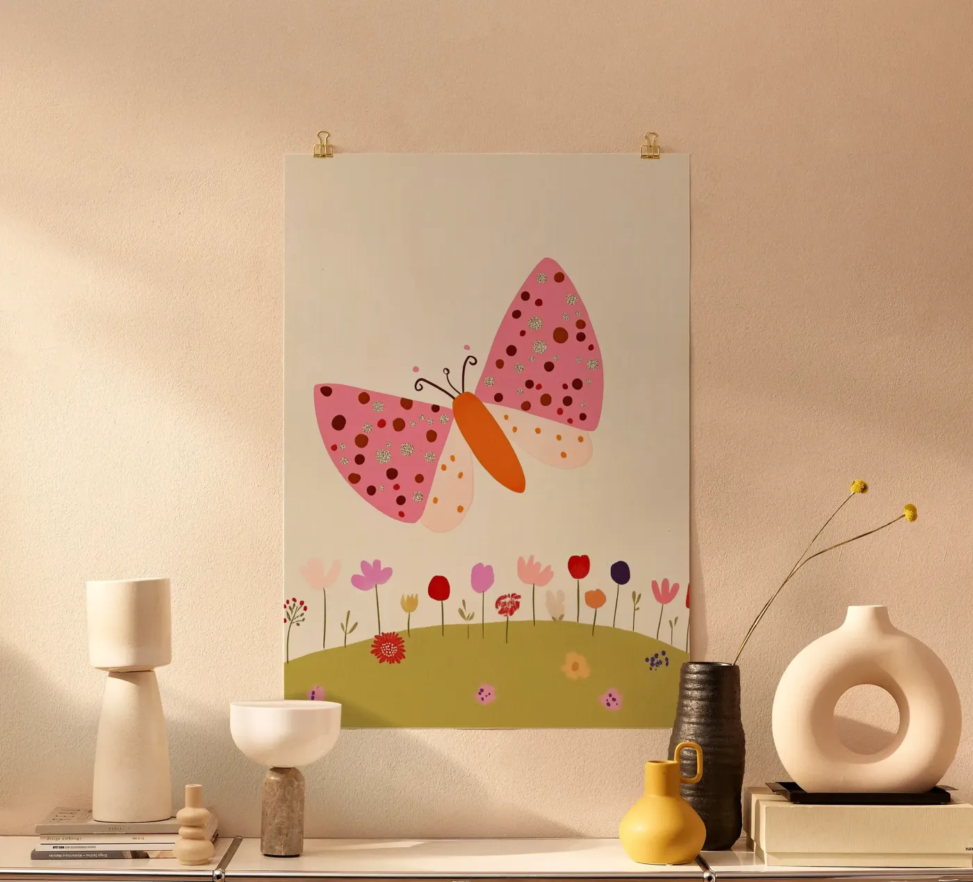 Butterfly and flowers poster van Dreamy Nursery
