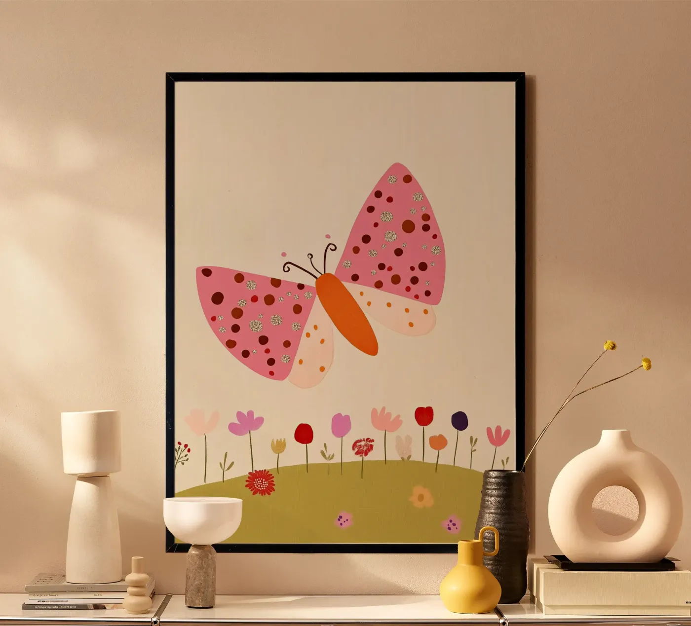 Butterfly and flowers poster van Dreamy Nursery