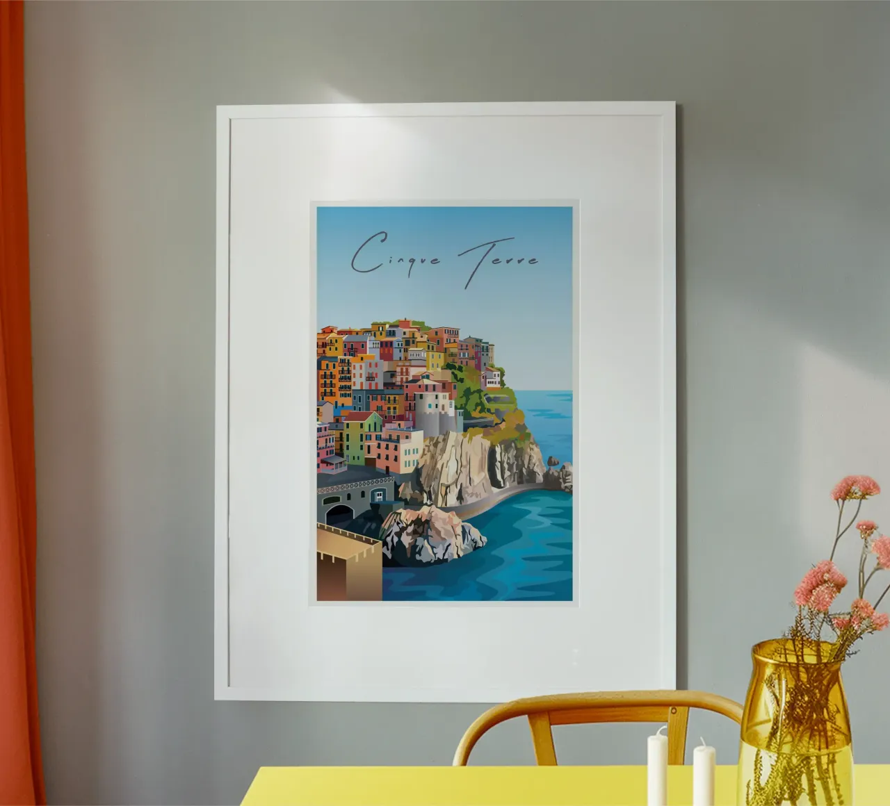Cinque Terre Scene poster con telaio in legno da Charnwood Prints