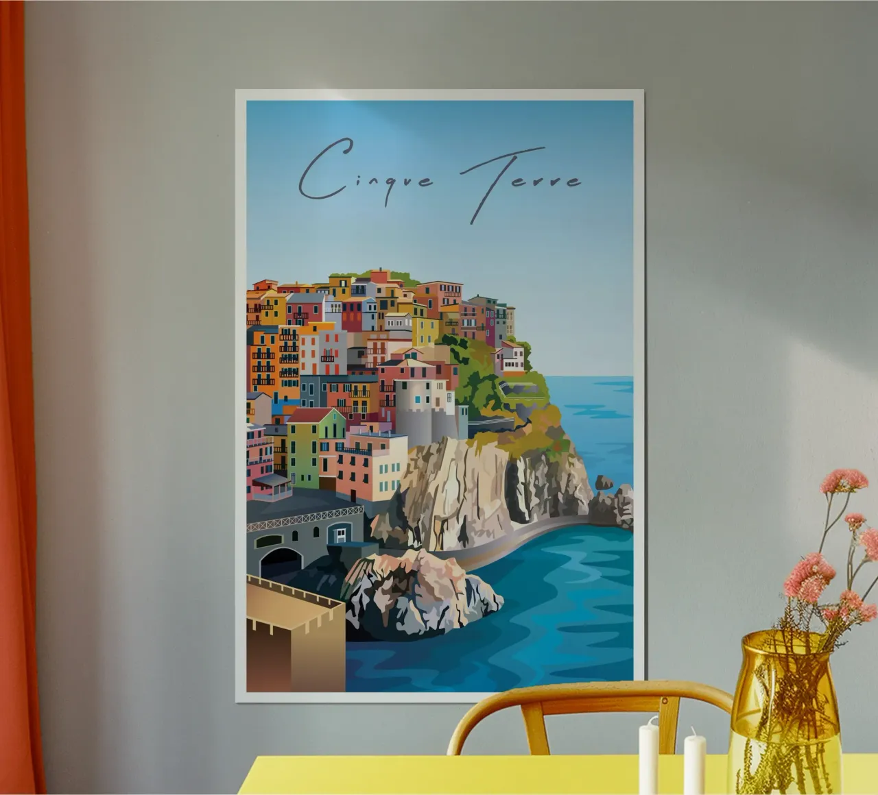Cinque Terre Scene poster con telaio in legno da Charnwood Prints