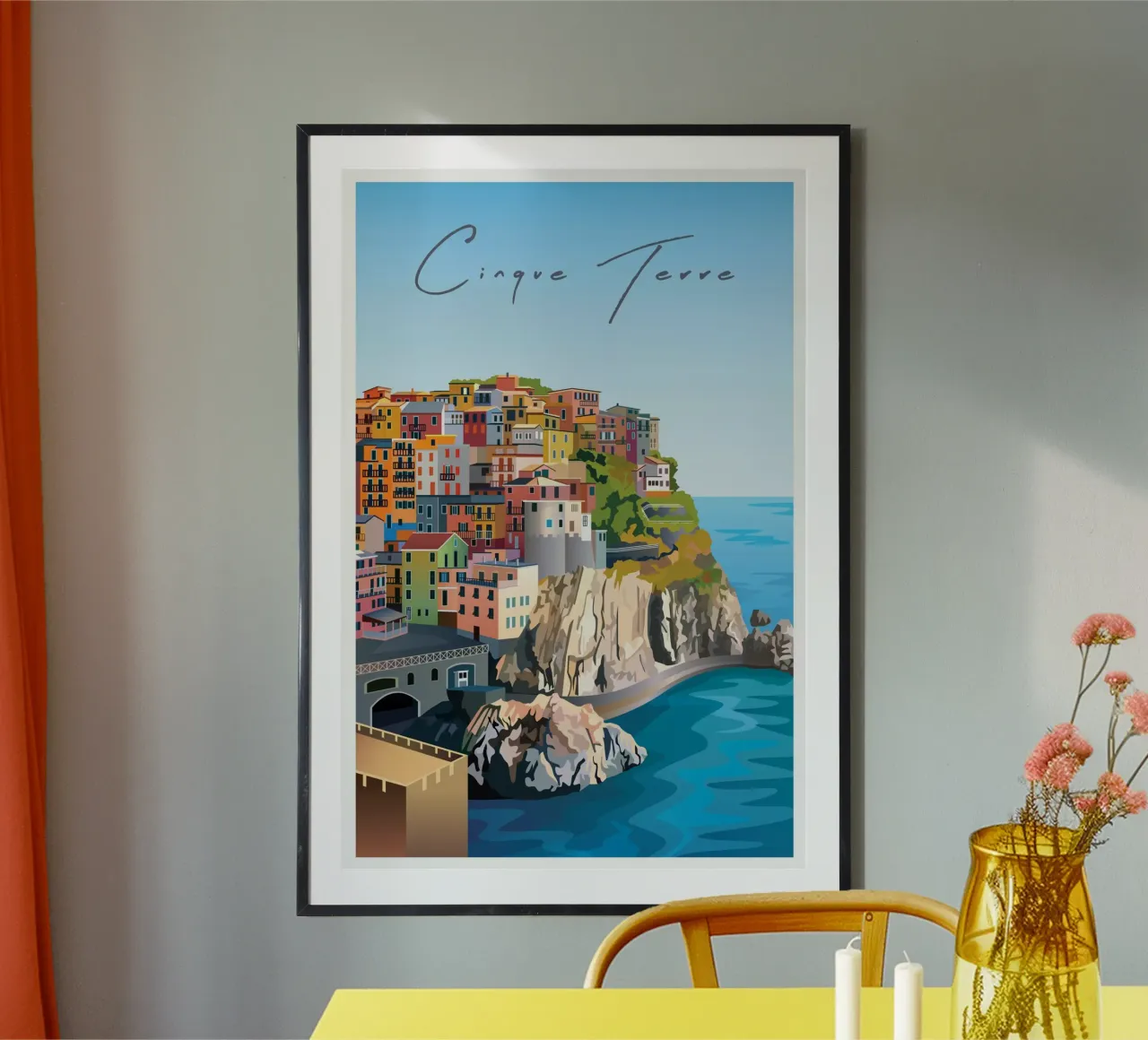 Cinque Terre Scene poster con telaio in legno da Charnwood Prints