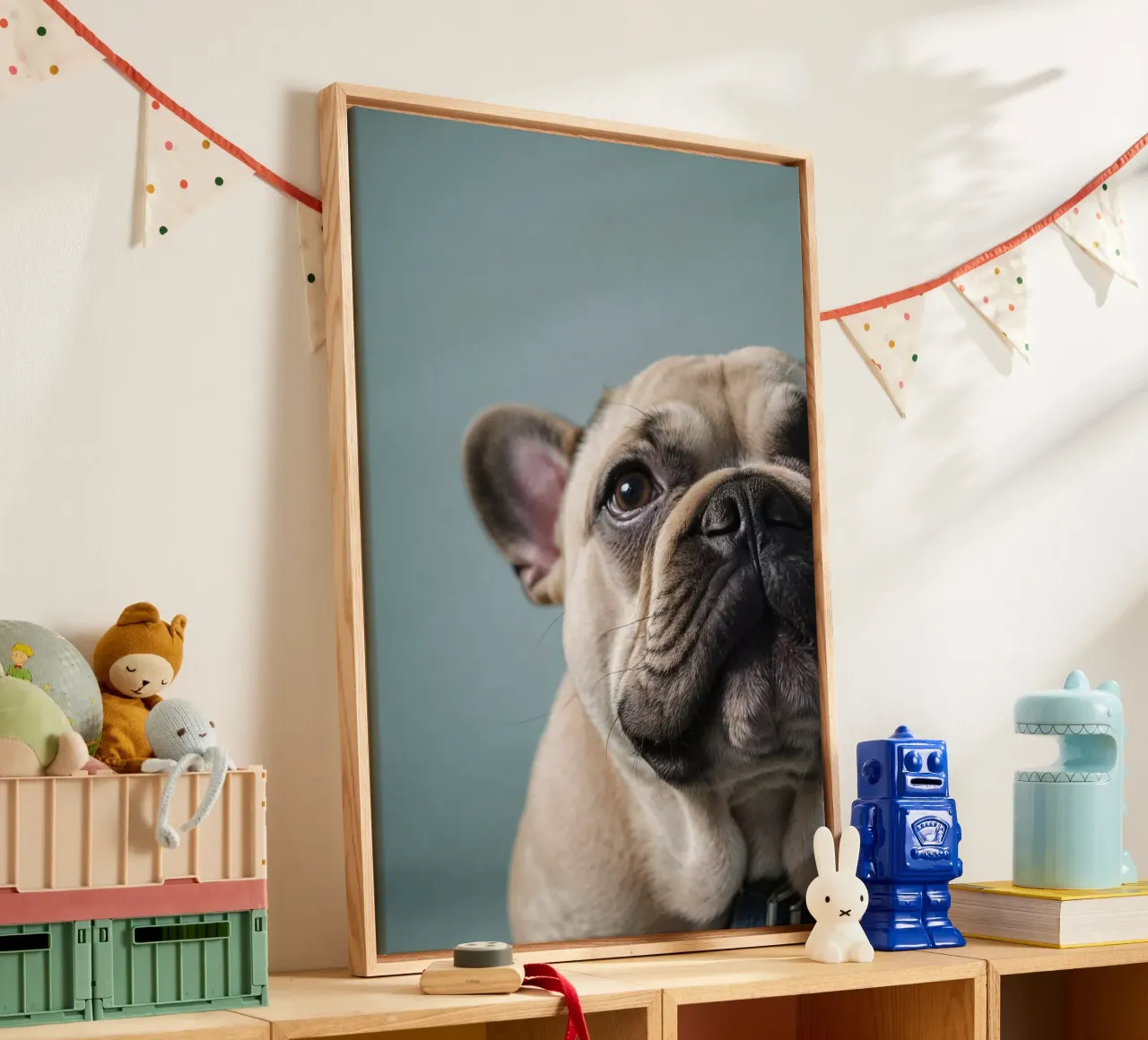 Cucciolo di Bulldog francese dallo sguardo gentile | Work 2 | Limited tela con Cornice a cassetta da Paws & Portraits
