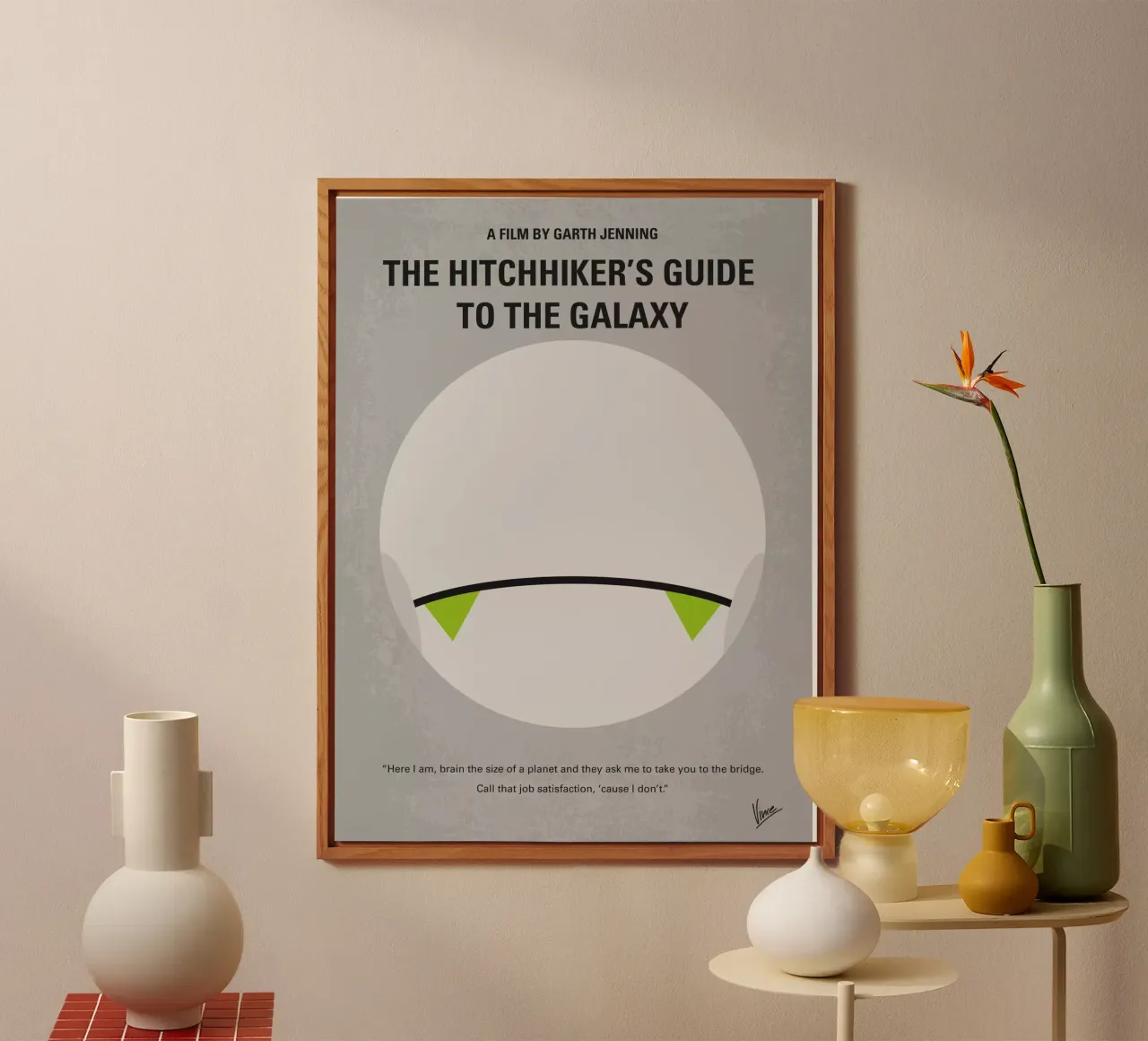 No035 My Hitchhiker Guide minimal movie poster alluminio dibond da Chungkong