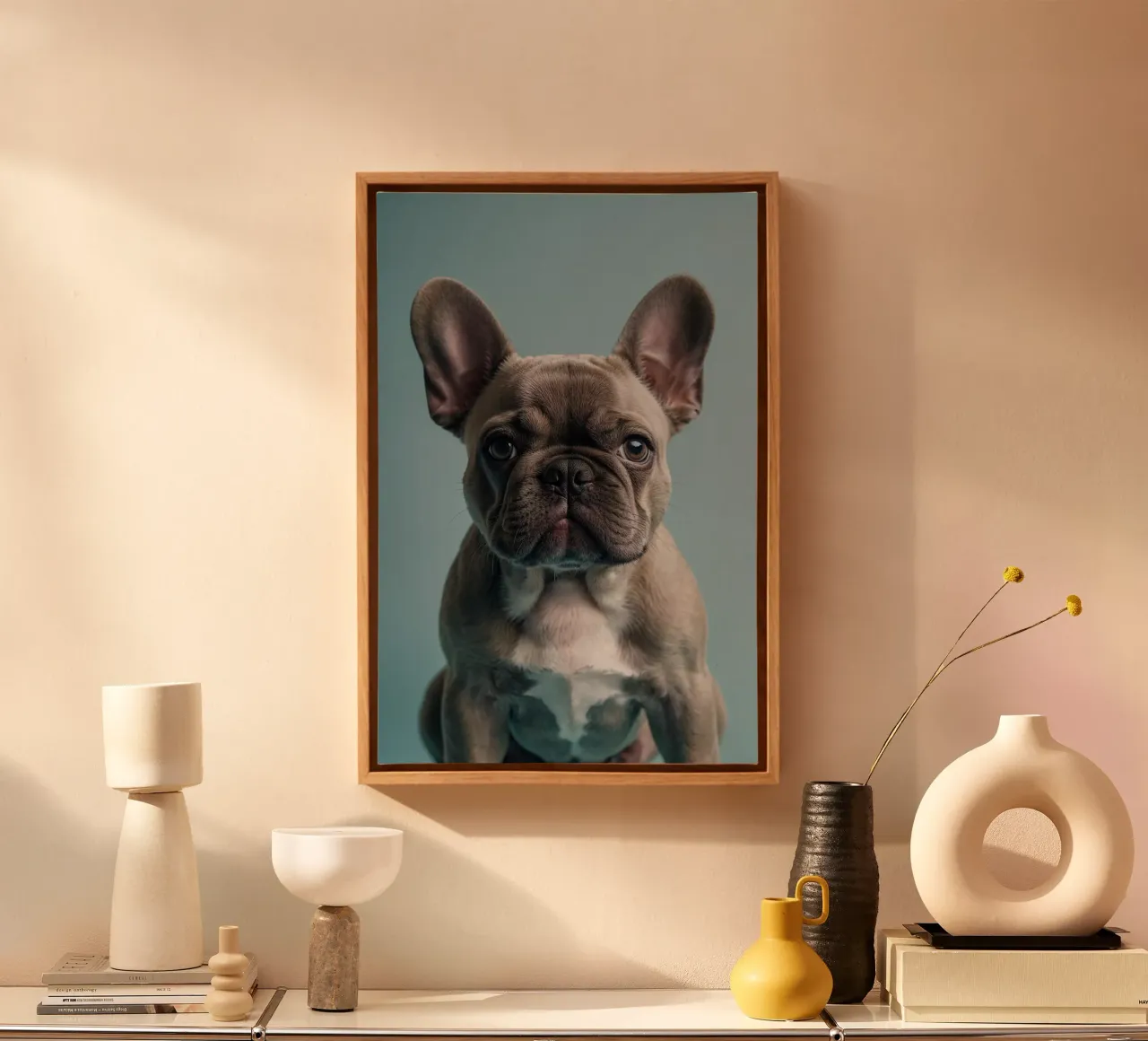 Franse Bulldog puppy met alerte ogen | Werk 3 | Beperkt canvas met Baklijst van Paws & Portraits