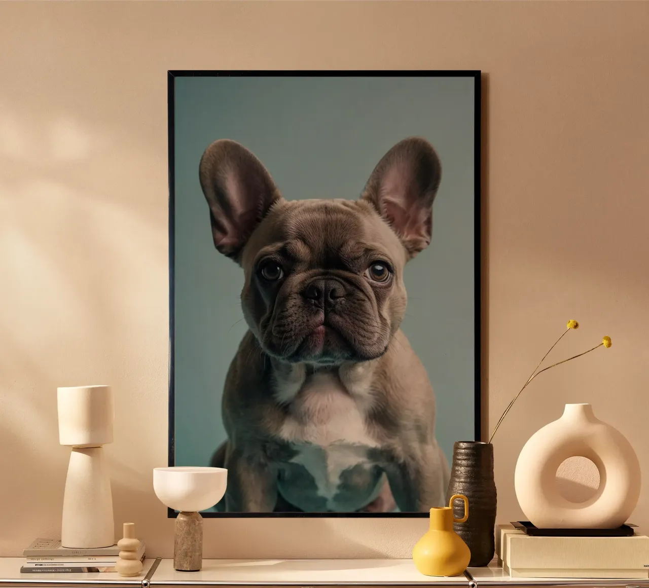 Franse Bulldog puppy met alerte ogen | Werk 3 | Beperkt poster van Paws & Portraits