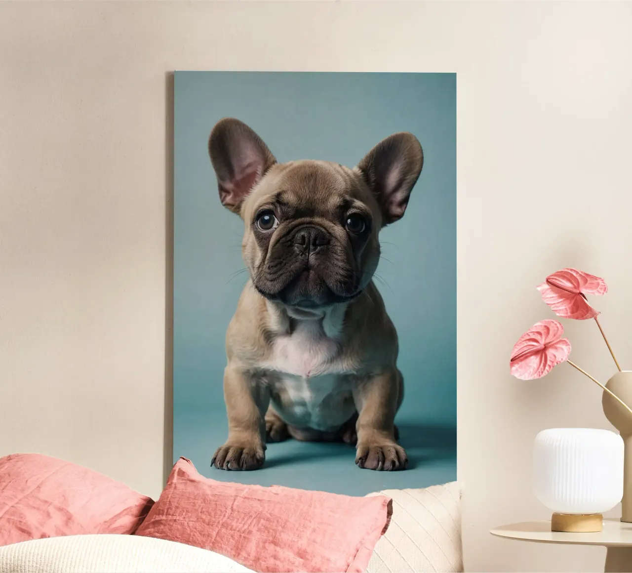 Cucciolo di Bulldog francese con grandi orecchie | Work 4 | Limited tela con Cornice a cassetta da Paws & Portraits