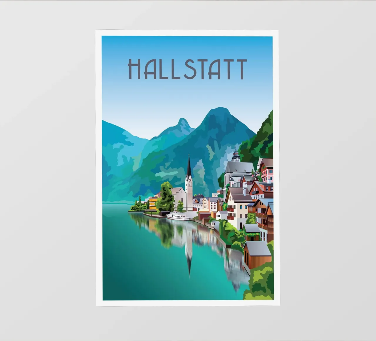 Hallstatt Austria Scena sul lago pellicola backlit da Charnwood Prints