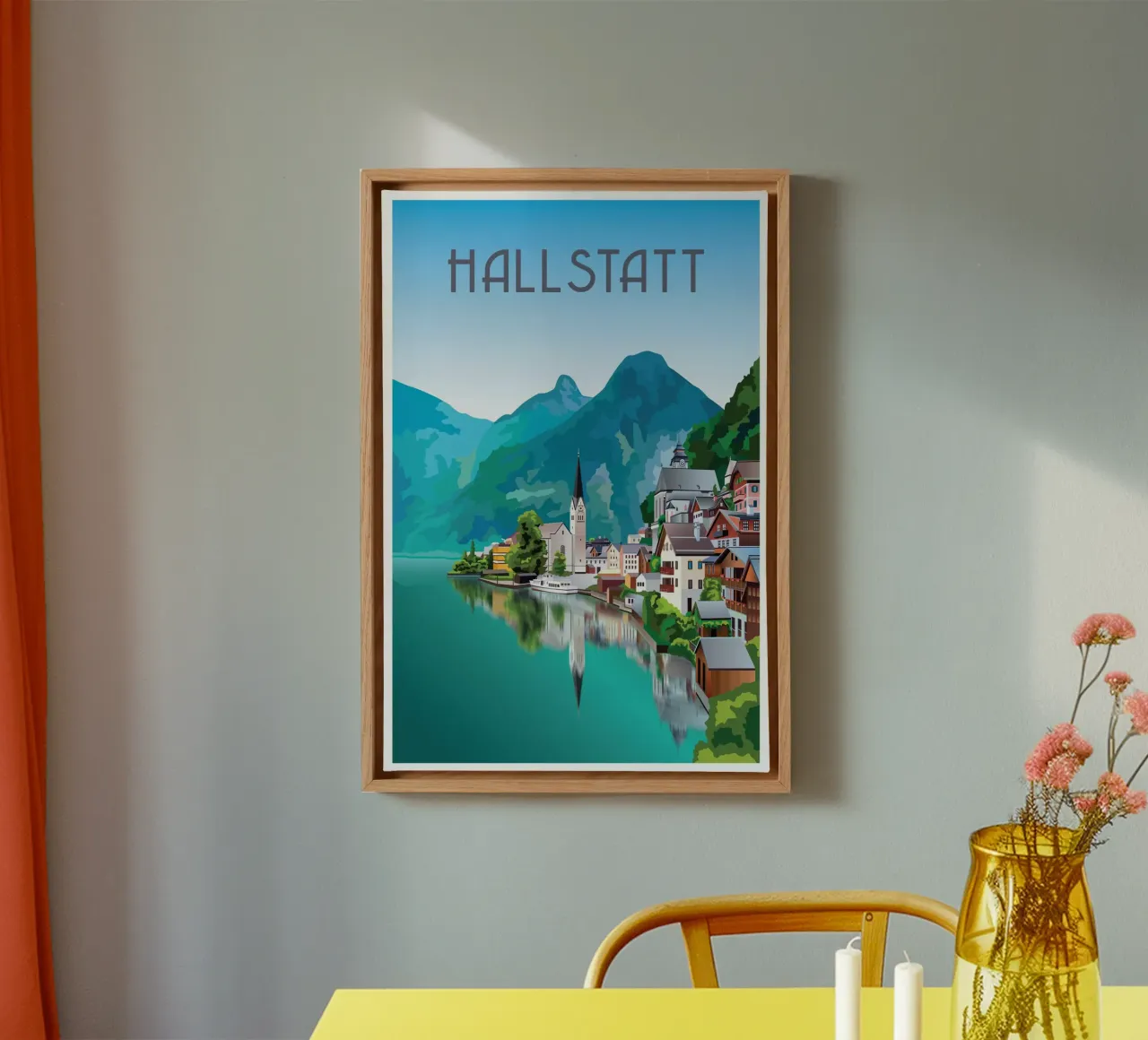 Hallstatt Austria Scena sul lago tela con Cornice a cassetta da Charnwood Prints