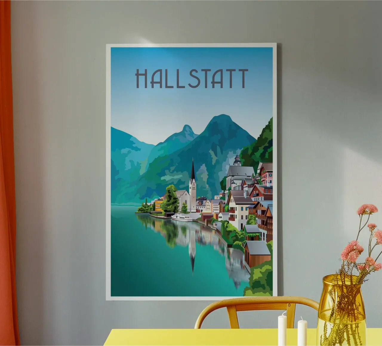 Hallstatt Austria Scena sul lago tela con Cornice a cassetta da Charnwood Prints