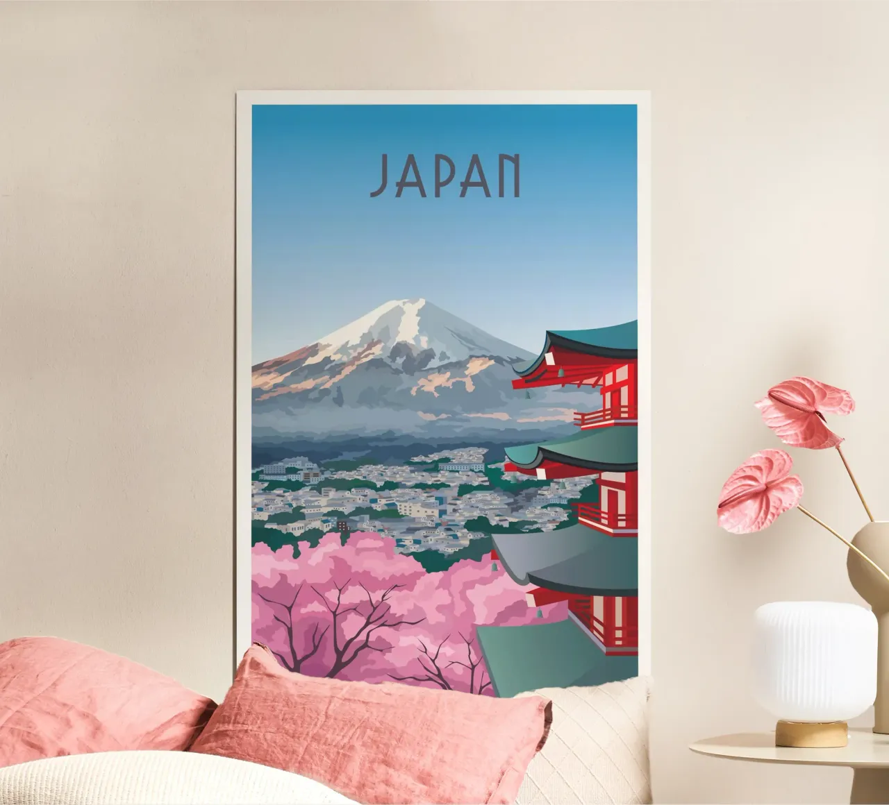 Giappone Scena di fiori e tempio carta hahnemühle da Charnwood Prints