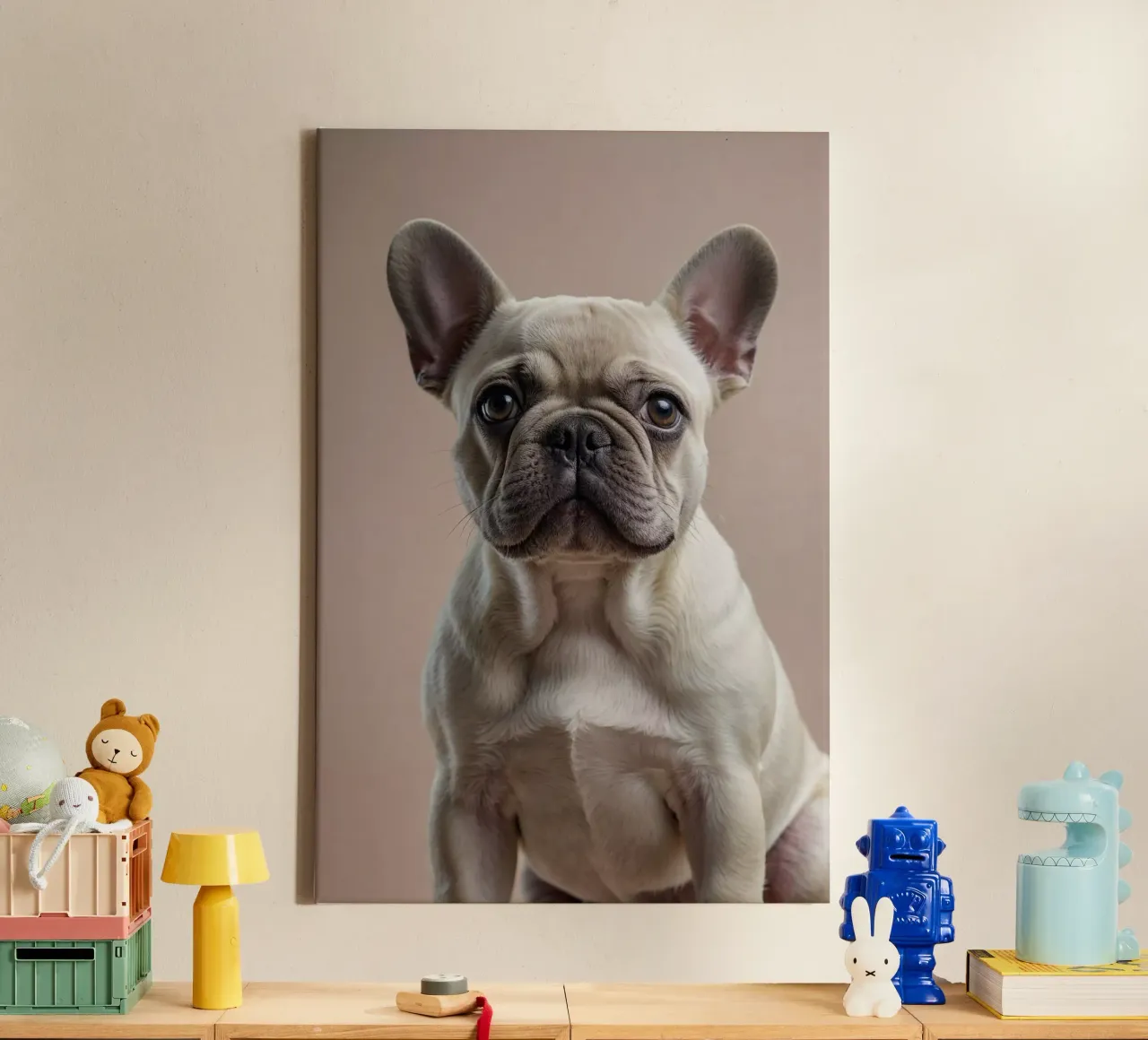 Cucciolo di Bulldog francese con simpatiche rughe | Work 5 | Limited tela con Cornice a cassetta da Paws & Portraits