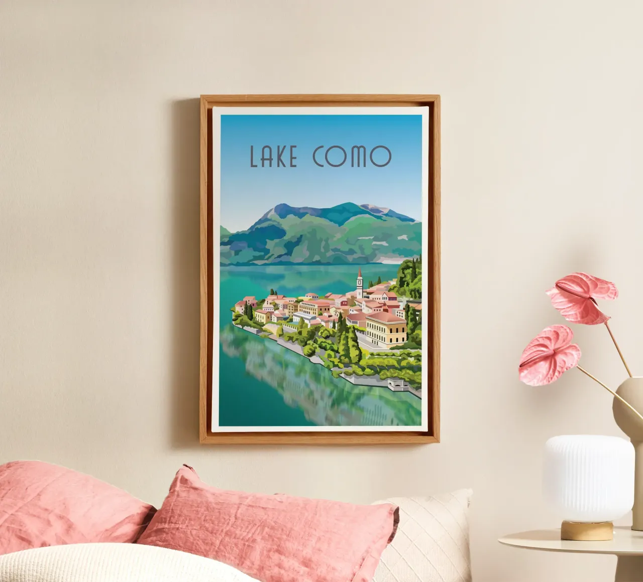 Lake Como Scene canvas with Floater frame by Charnwood Prints