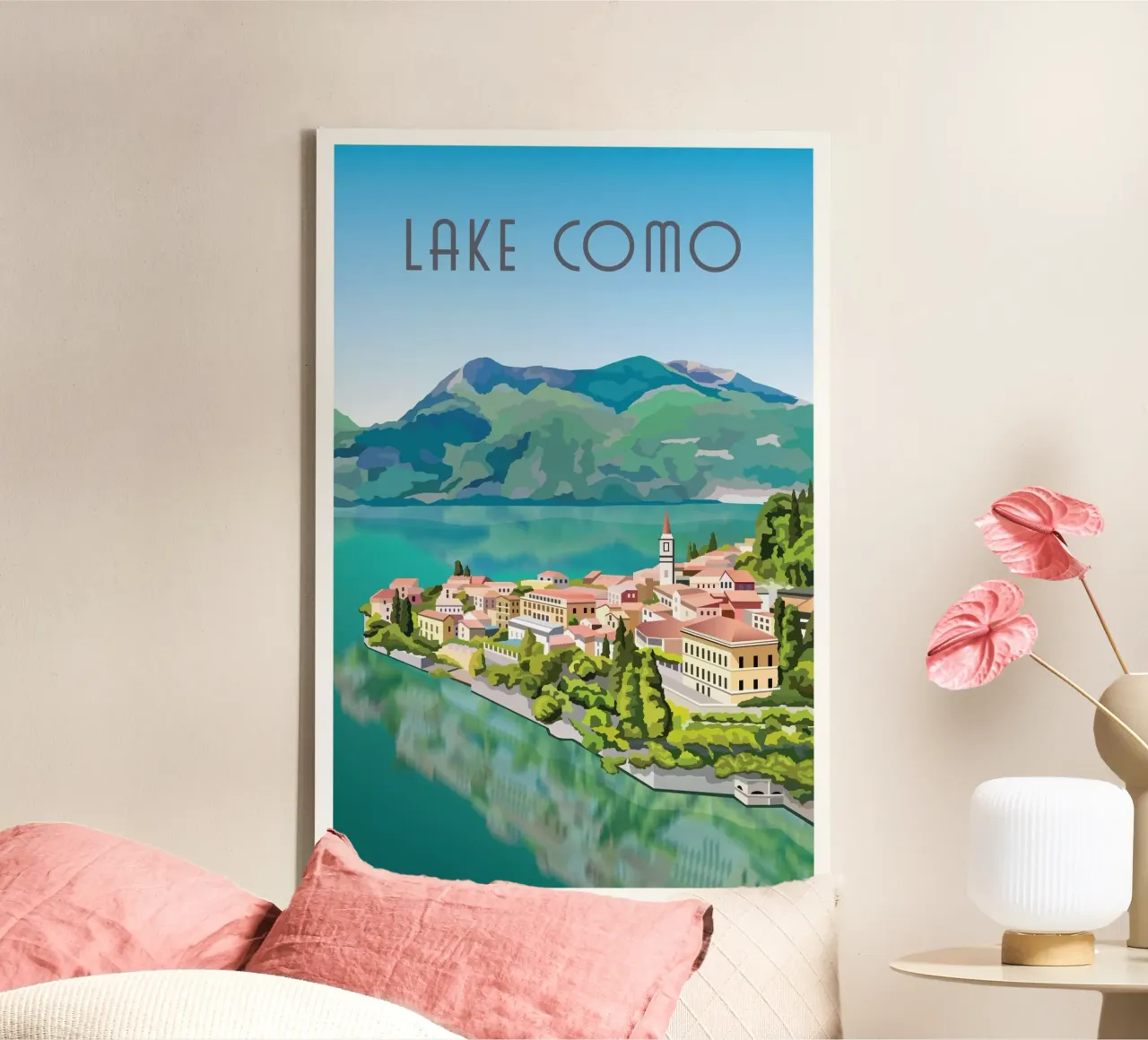 Lake Como Scene canvas with Floater frame by Charnwood Prints