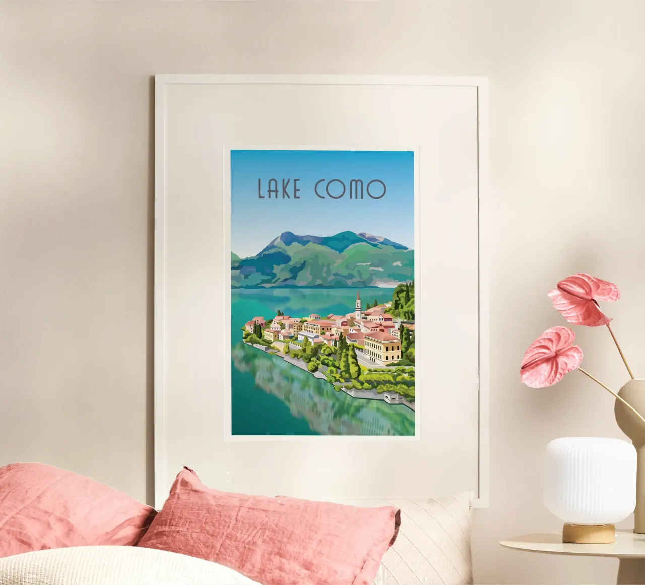 Lake Como Scene poster con telaio in plastica da Charnwood Prints