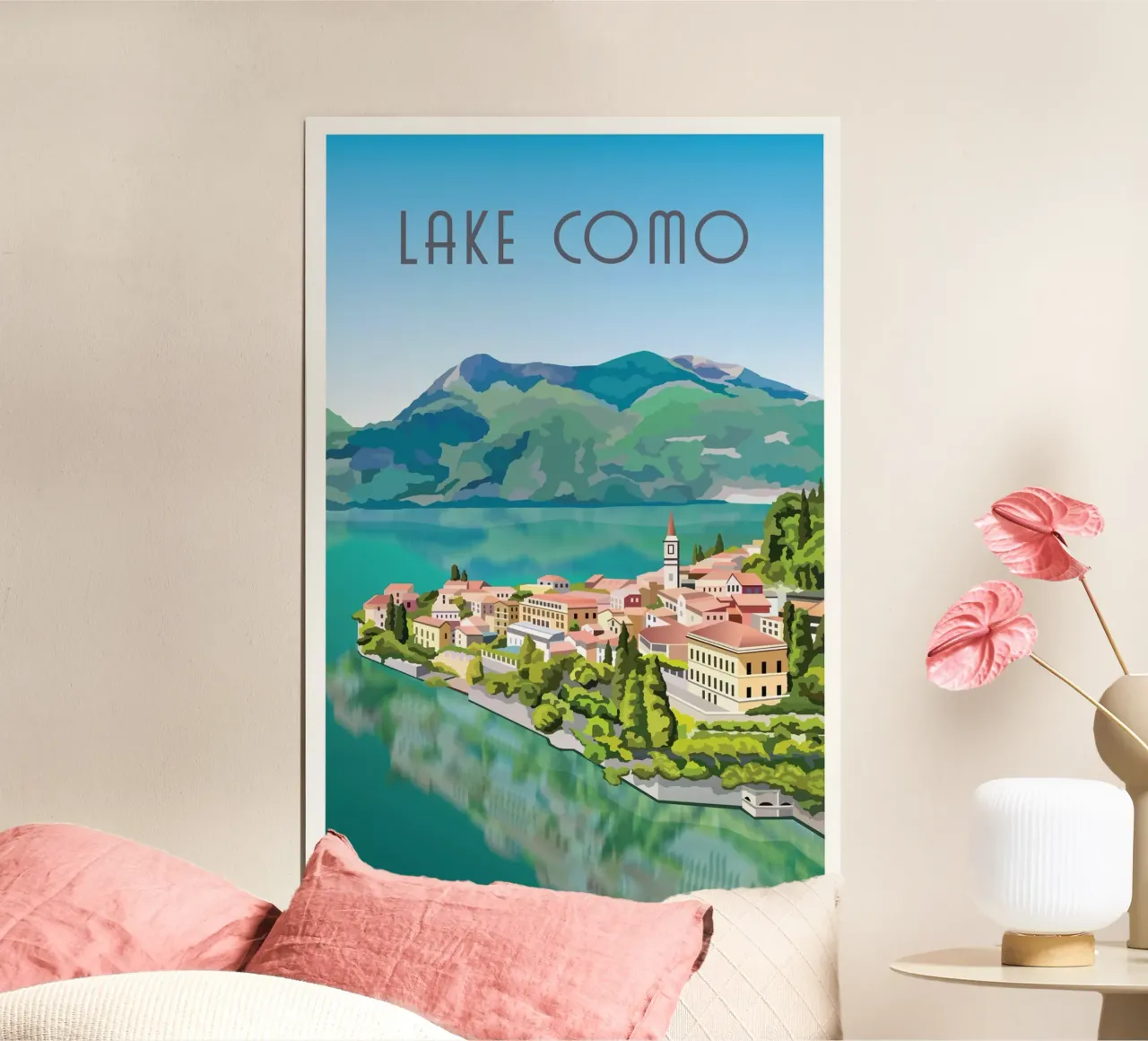 Lake Como Scene poster con telaio in plastica da Charnwood Prints