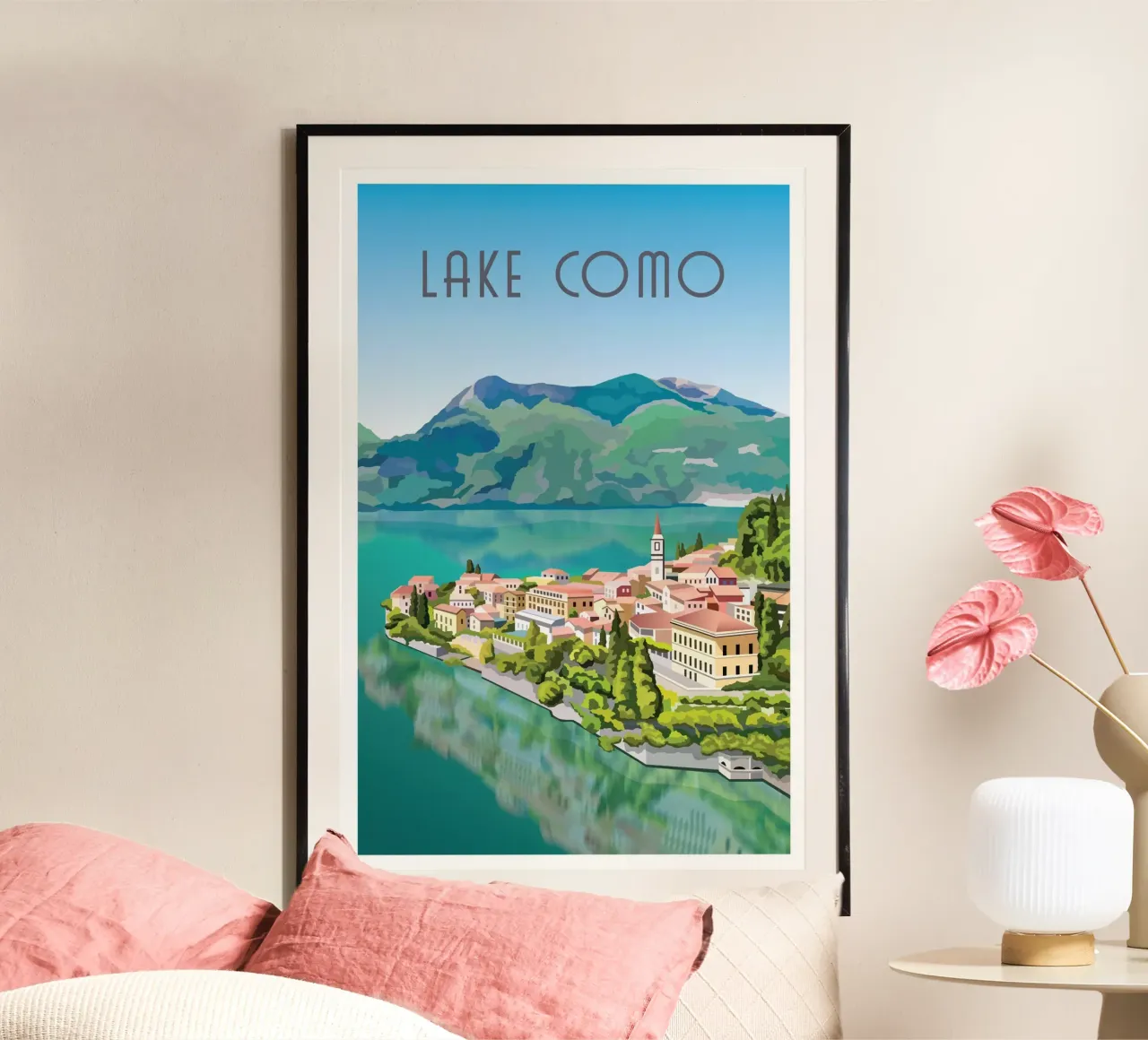 Lake Como Scene poster con telaio in plastica da Charnwood Prints