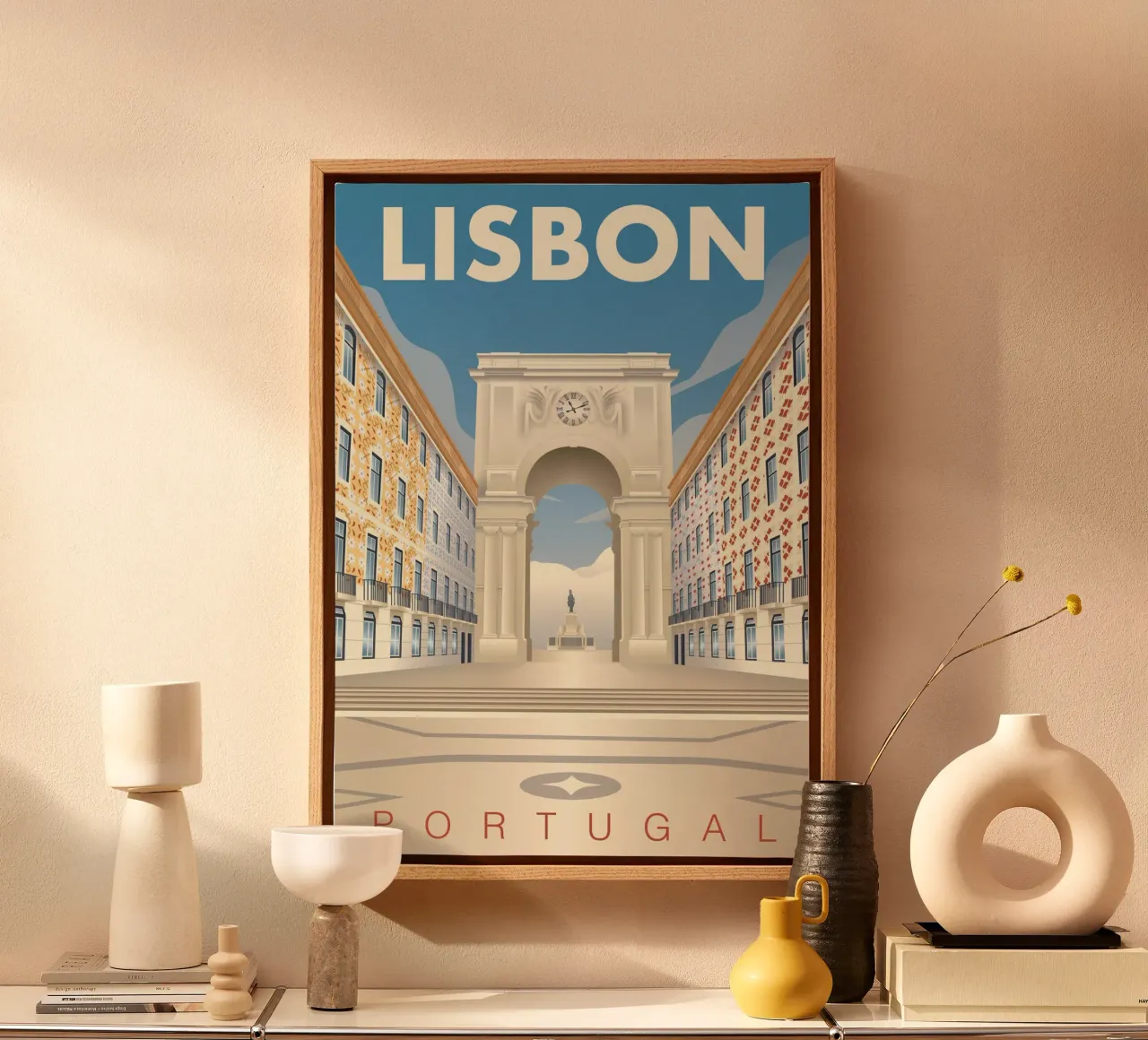 Scena stradale di Lisbona Augusta tela con Cornice a cassetta da Charnwood Prints