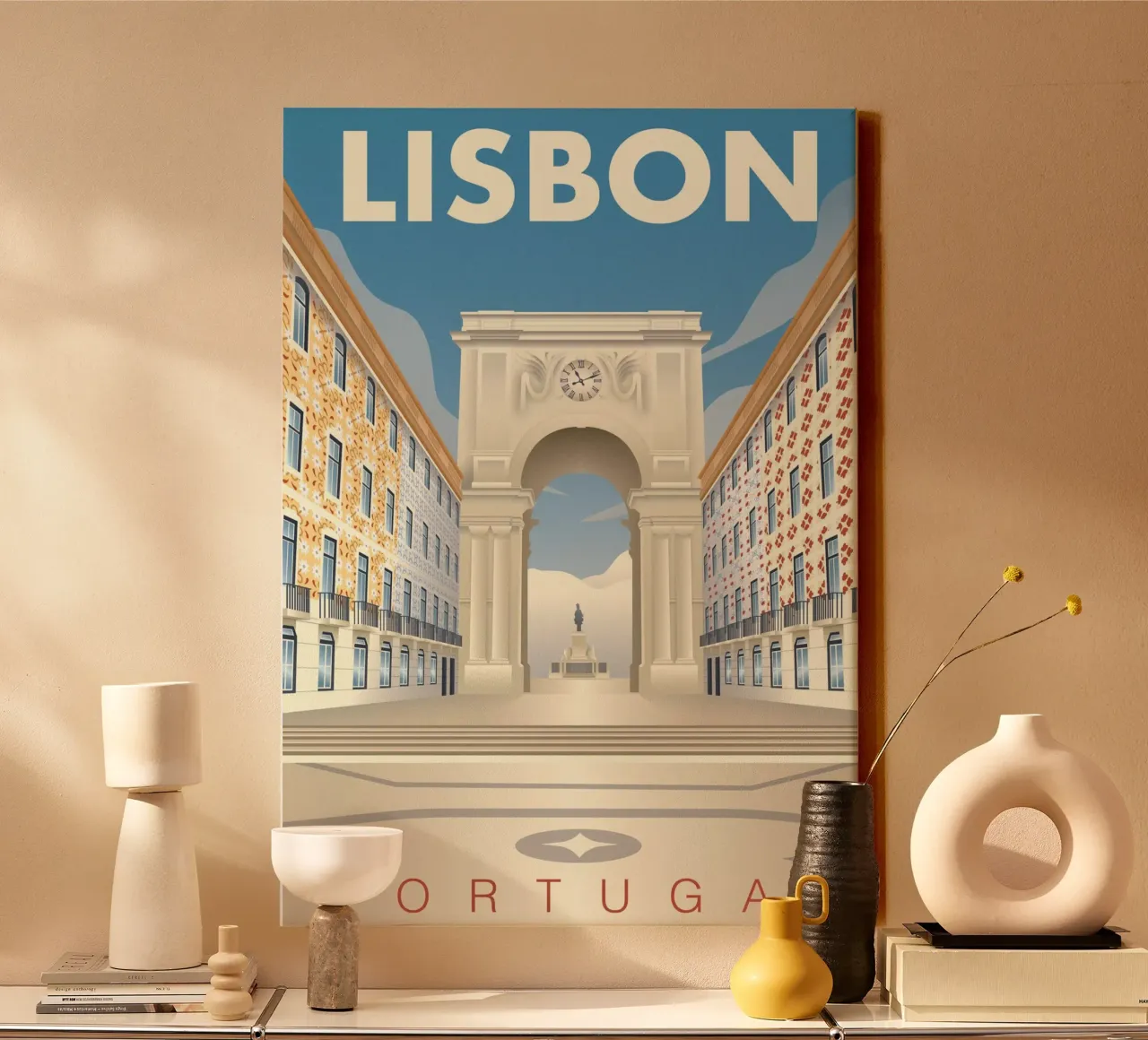 Scena stradale di Lisbona Augusta tela con Cornice a cassetta da Charnwood Prints