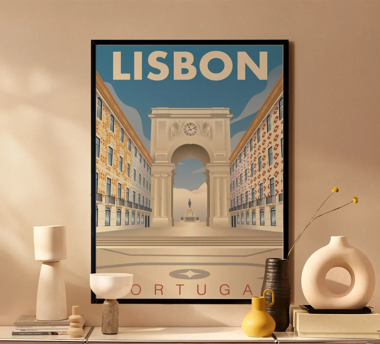 Scena stradale di Lisbona Augusta poster da Charnwood Prints