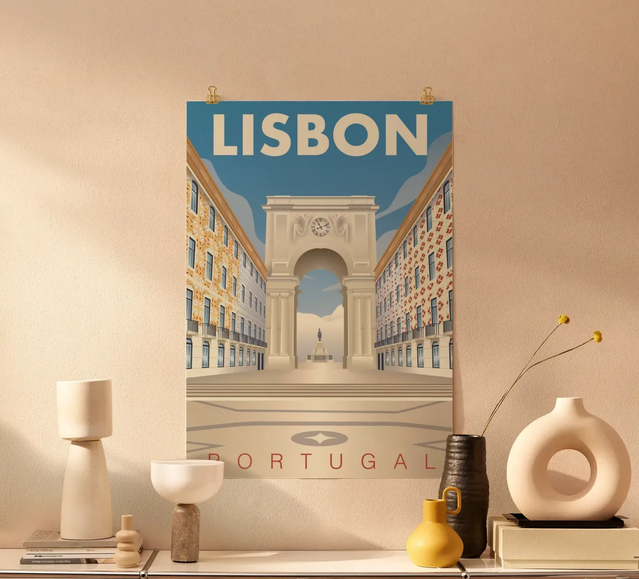 Scena stradale di Lisbona Augusta poster da Charnwood Prints