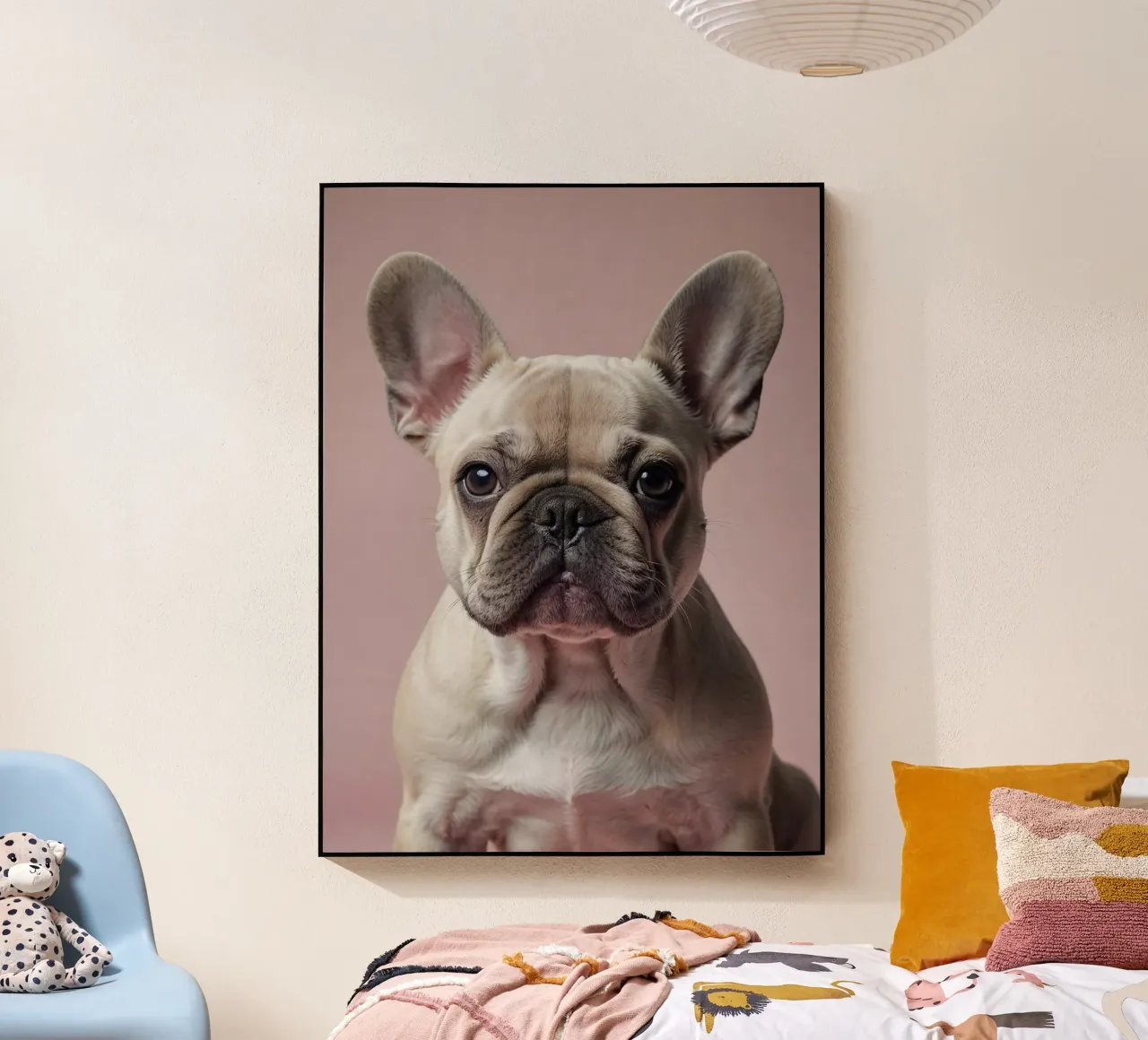 Cucciolo di Bulldog francese in rosa tenue | Factory 9 | Limited plexiglass da Paws & Portraits