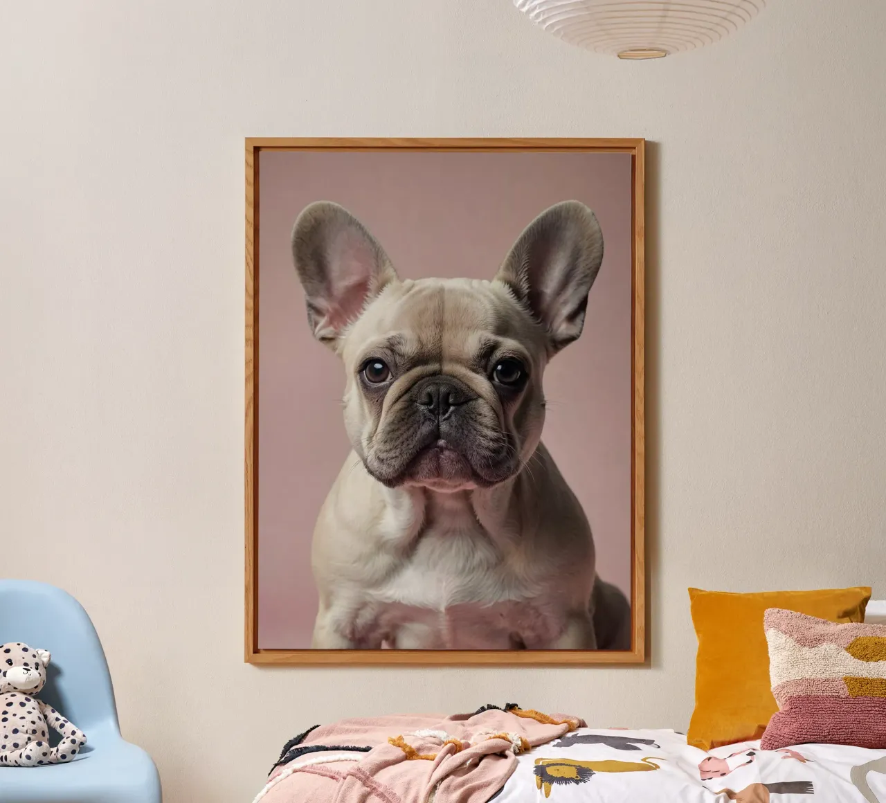 Cucciolo di Bulldog francese in rosa tenue | Factory 9 | Limited pannello forex da Paws & Portraits