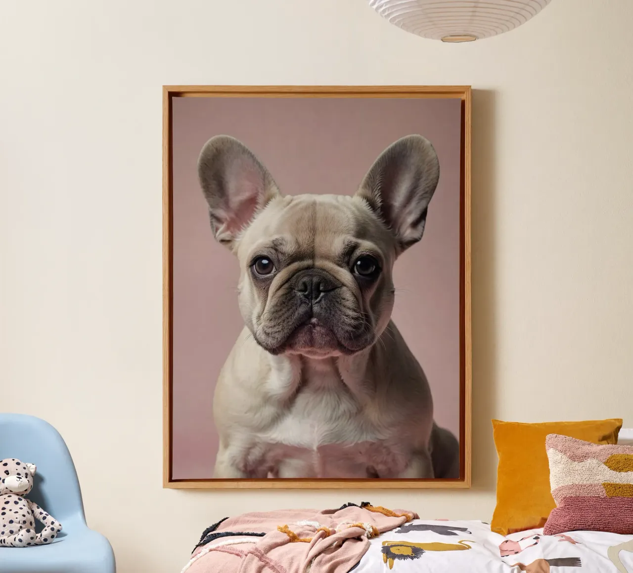 Cucciolo di Bulldog francese in rosa tenue | Factory 9 | Limited tela da Paws & Portraits