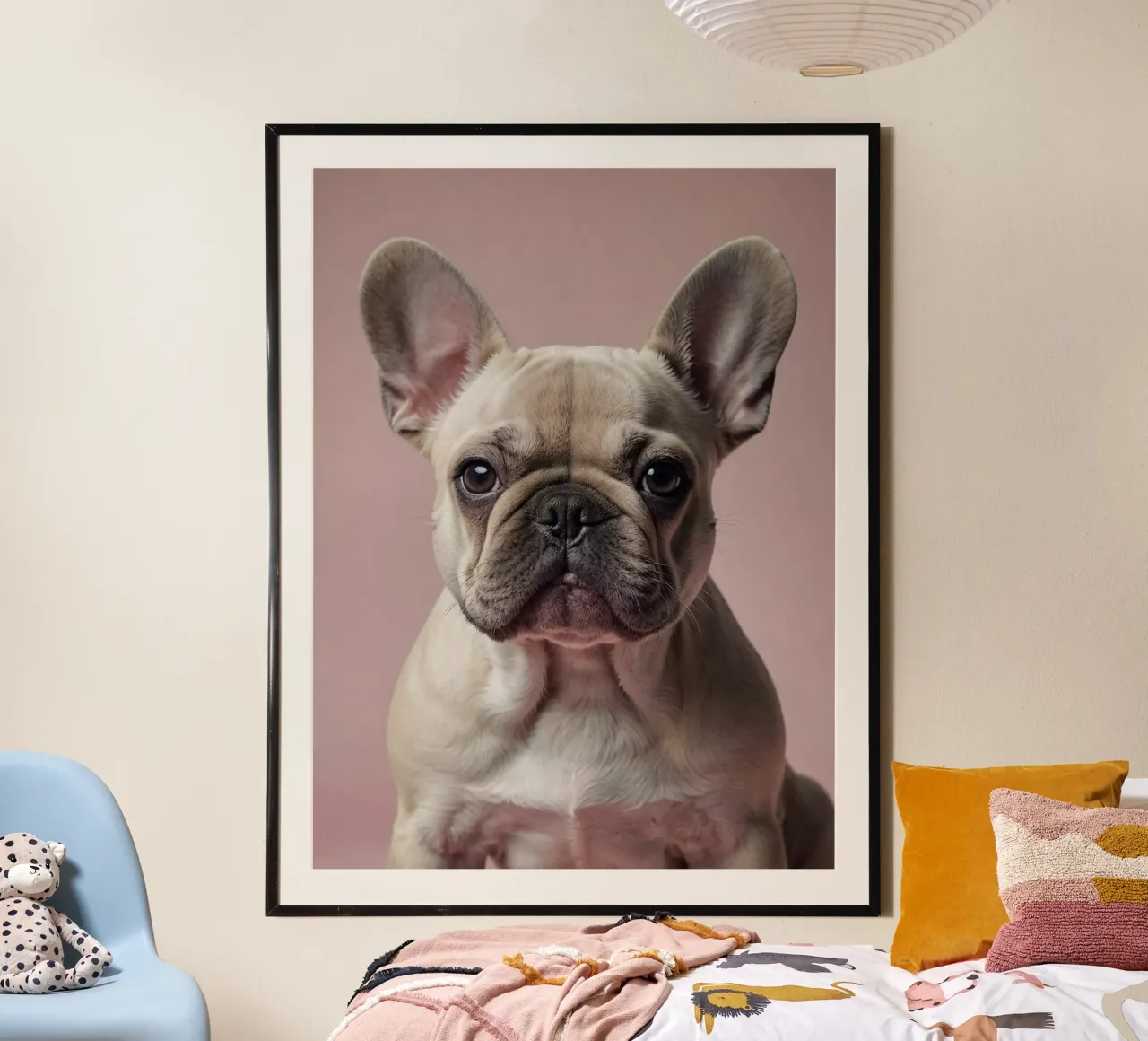 Cucciolo di Bulldog francese in rosa tenue | Factory 9 | Limited carta hahnemühle da Paws & Portraits