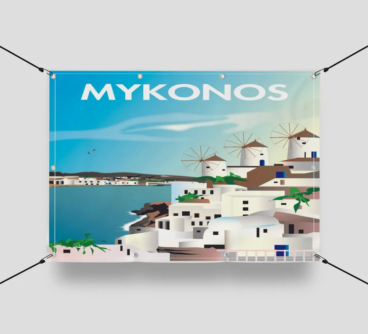 Scena di Mykonos telo in pvc da Charnwood Prints