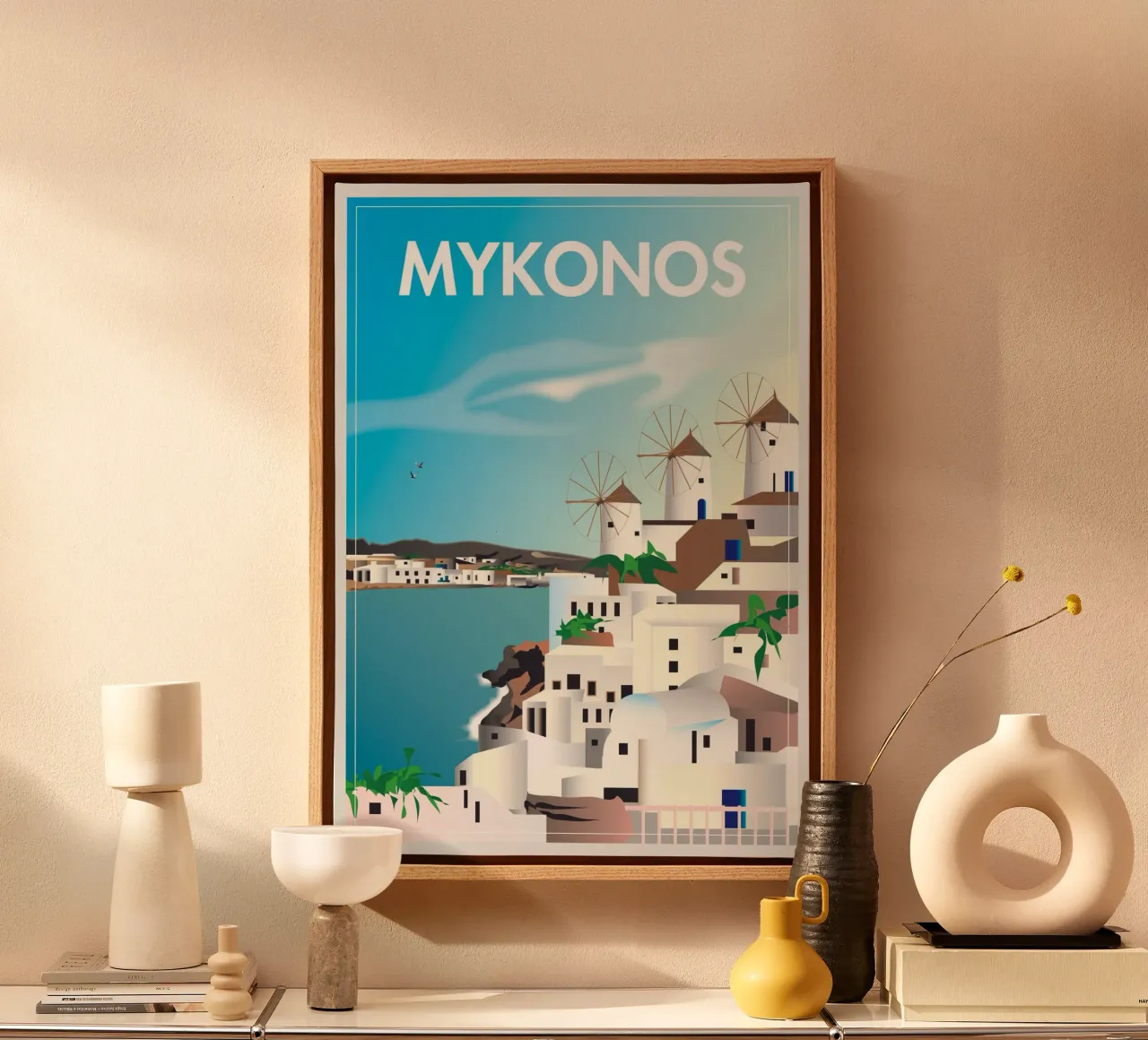 Scena di Mykonos tela con Cornice a cassetta da Charnwood Prints