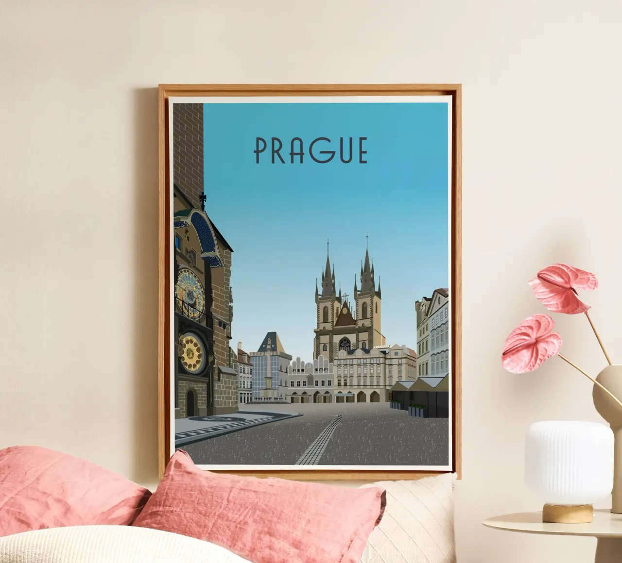 Praag Tsjechië Scène canvas met Baklijst van Charnwood Prints