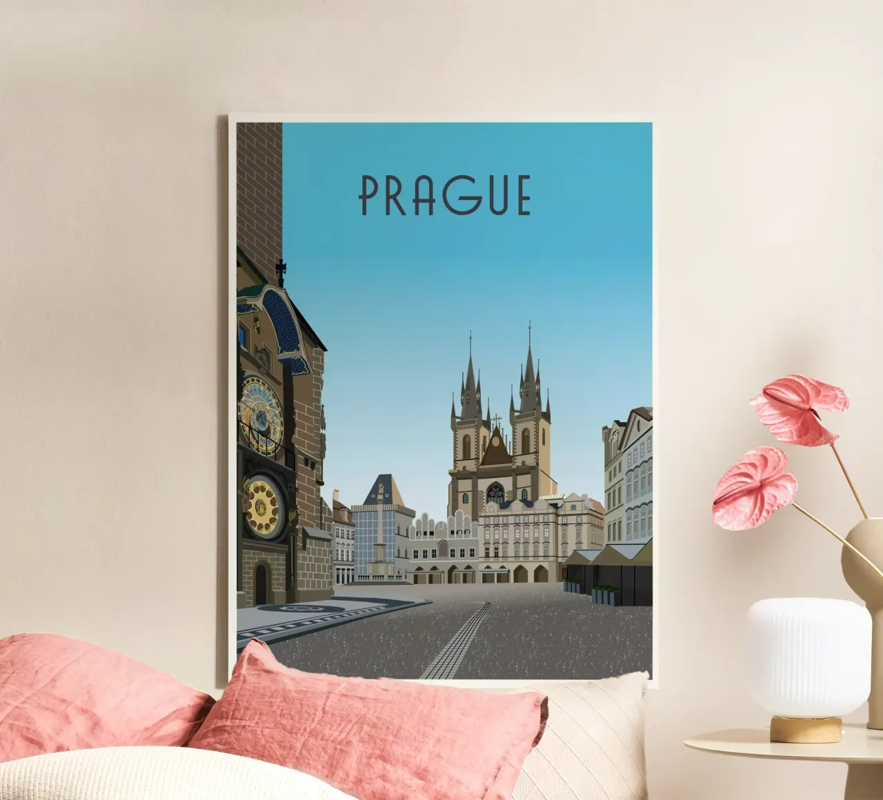 Praag Tsjechië Scène canvas met Baklijst van Charnwood Prints