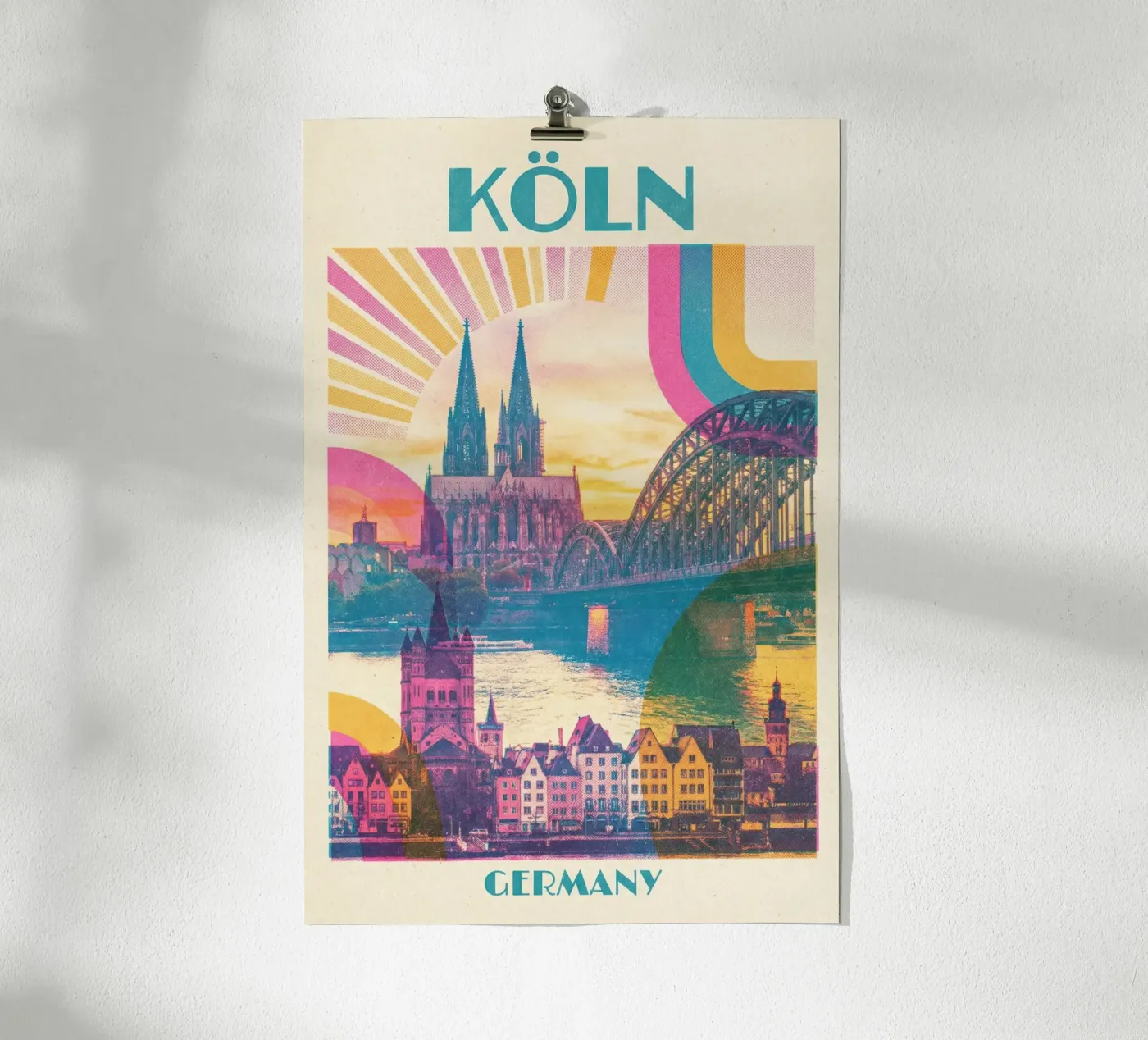 Fantastic Cologne poster – colourful riso print retro Poster von CityPoster