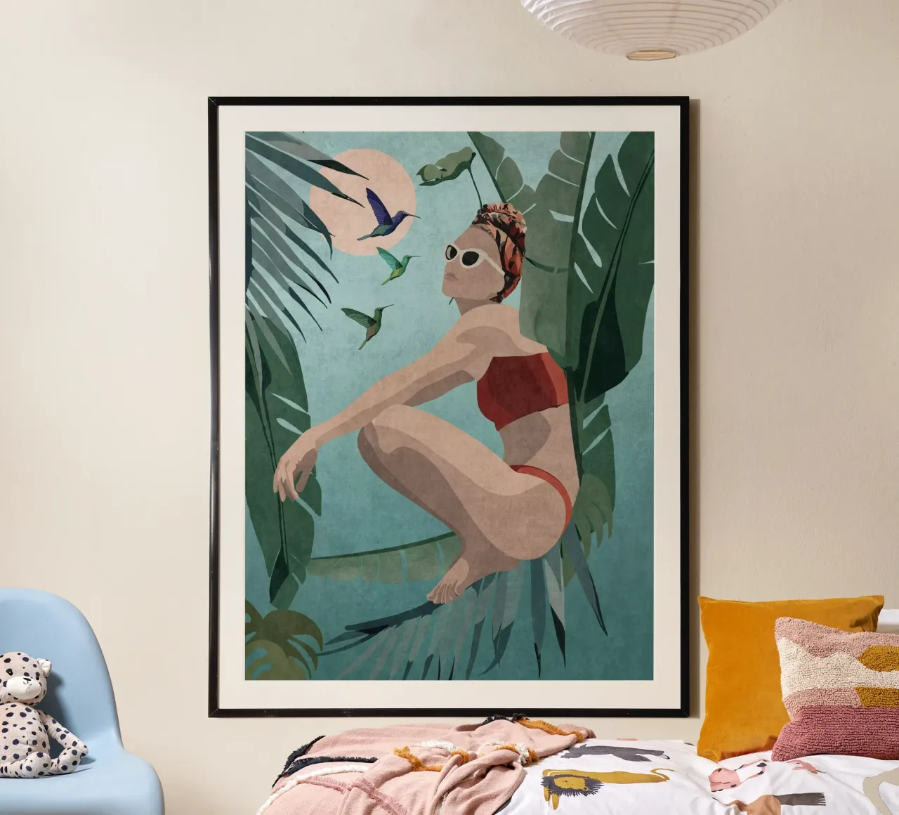 Blu tropicale poster con telaio in alluminio da Emel Tunaboylu