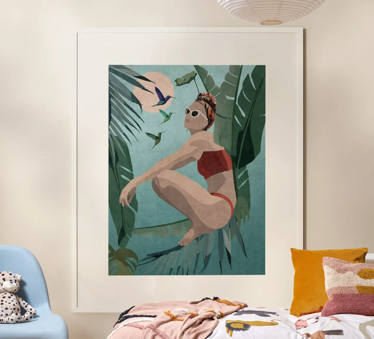 Blu tropicale poster con telaio in alluminio da Emel Tunaboylu