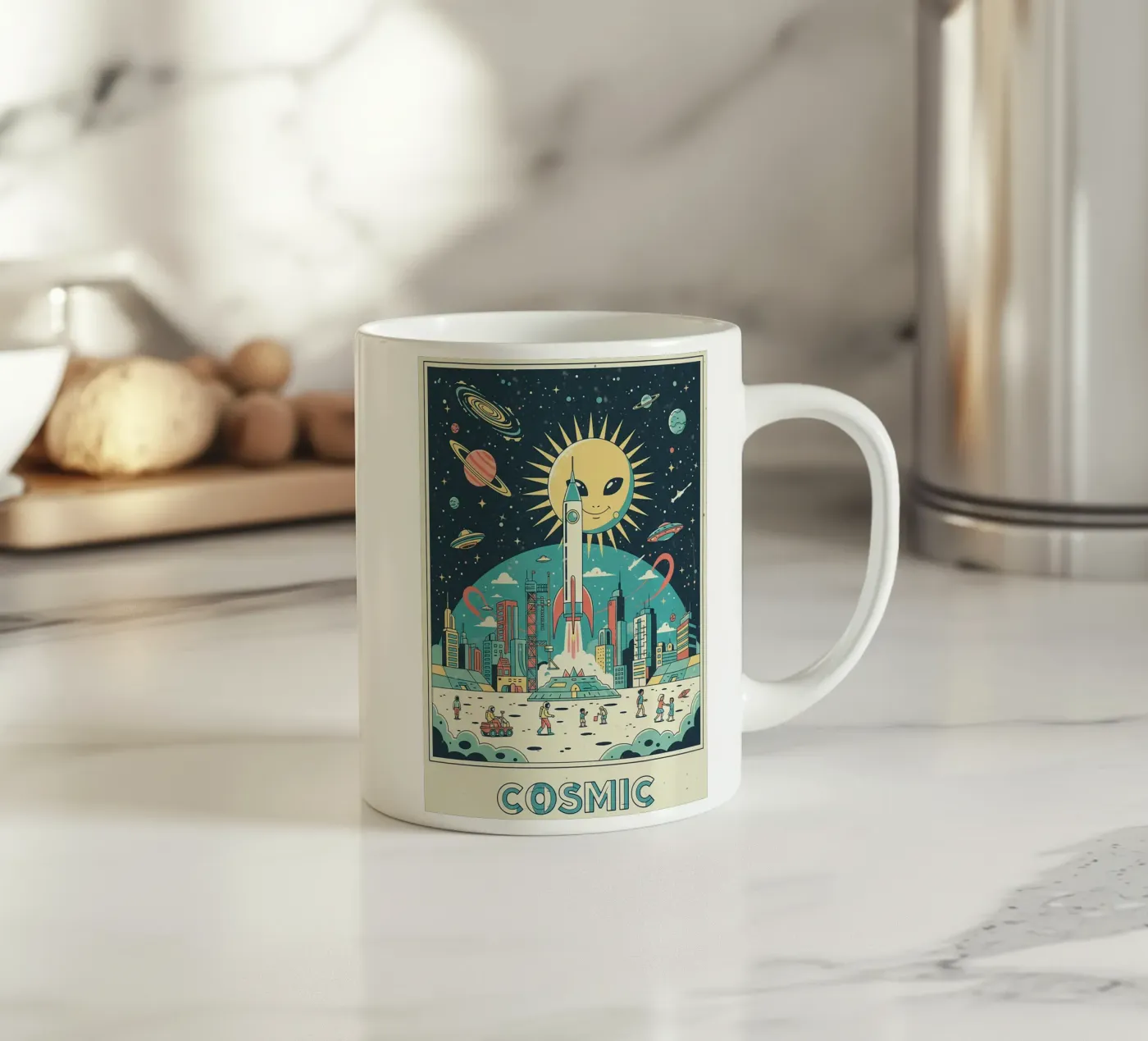 de ruimte keramische mok van The Little Animals Club
