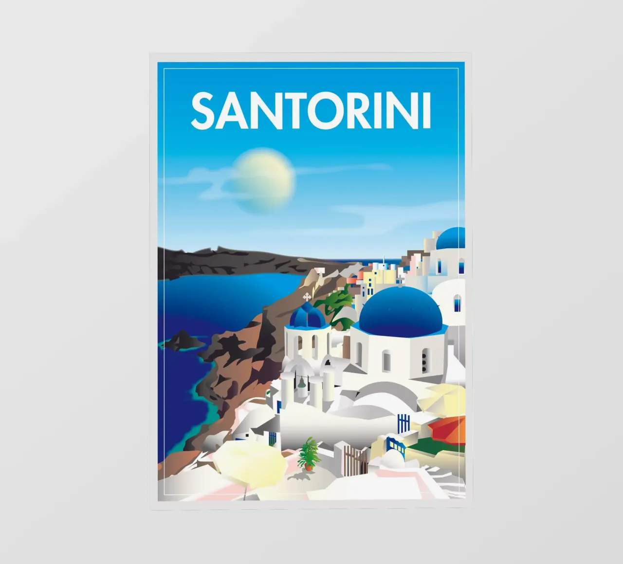 Santorini Grecia Scena costiera pellicola backlit da Charnwood Prints